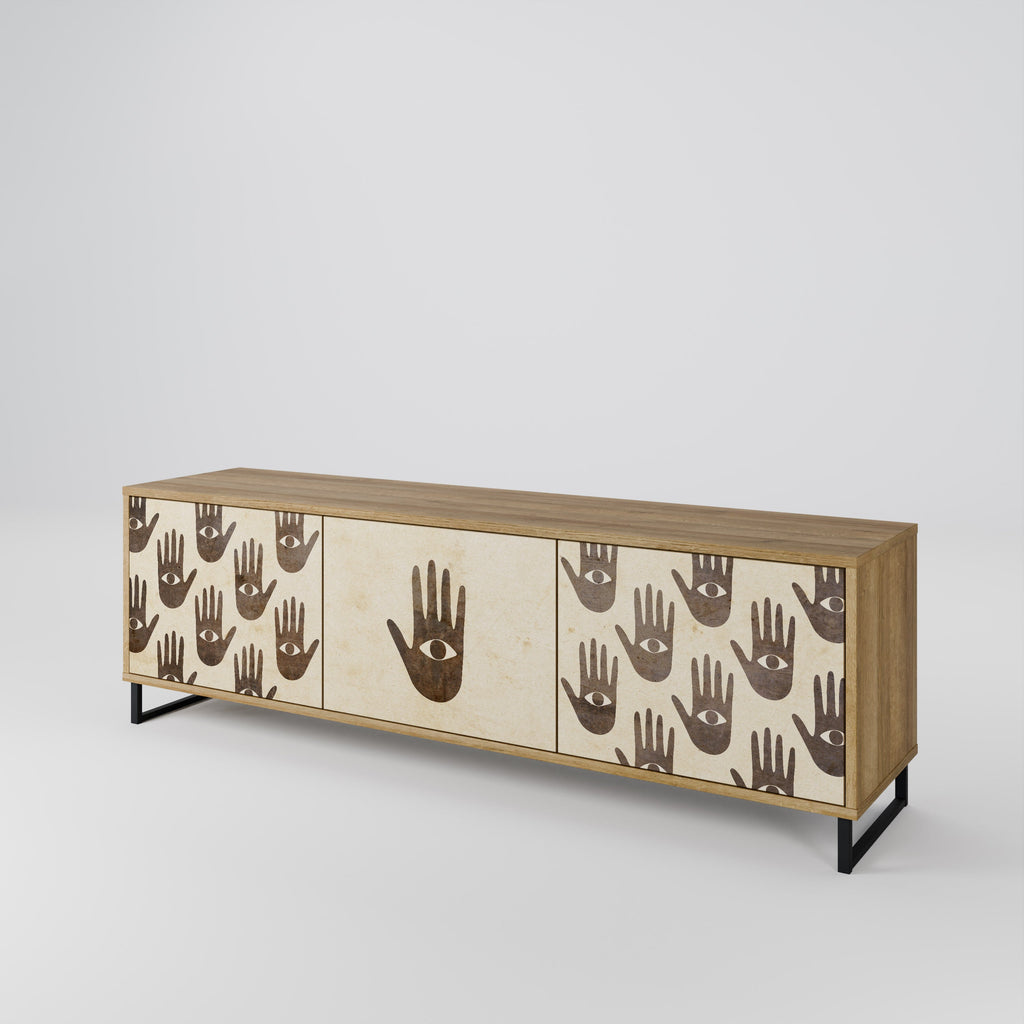 VOIR PLUS Meuble TV 3 portes effet chêne