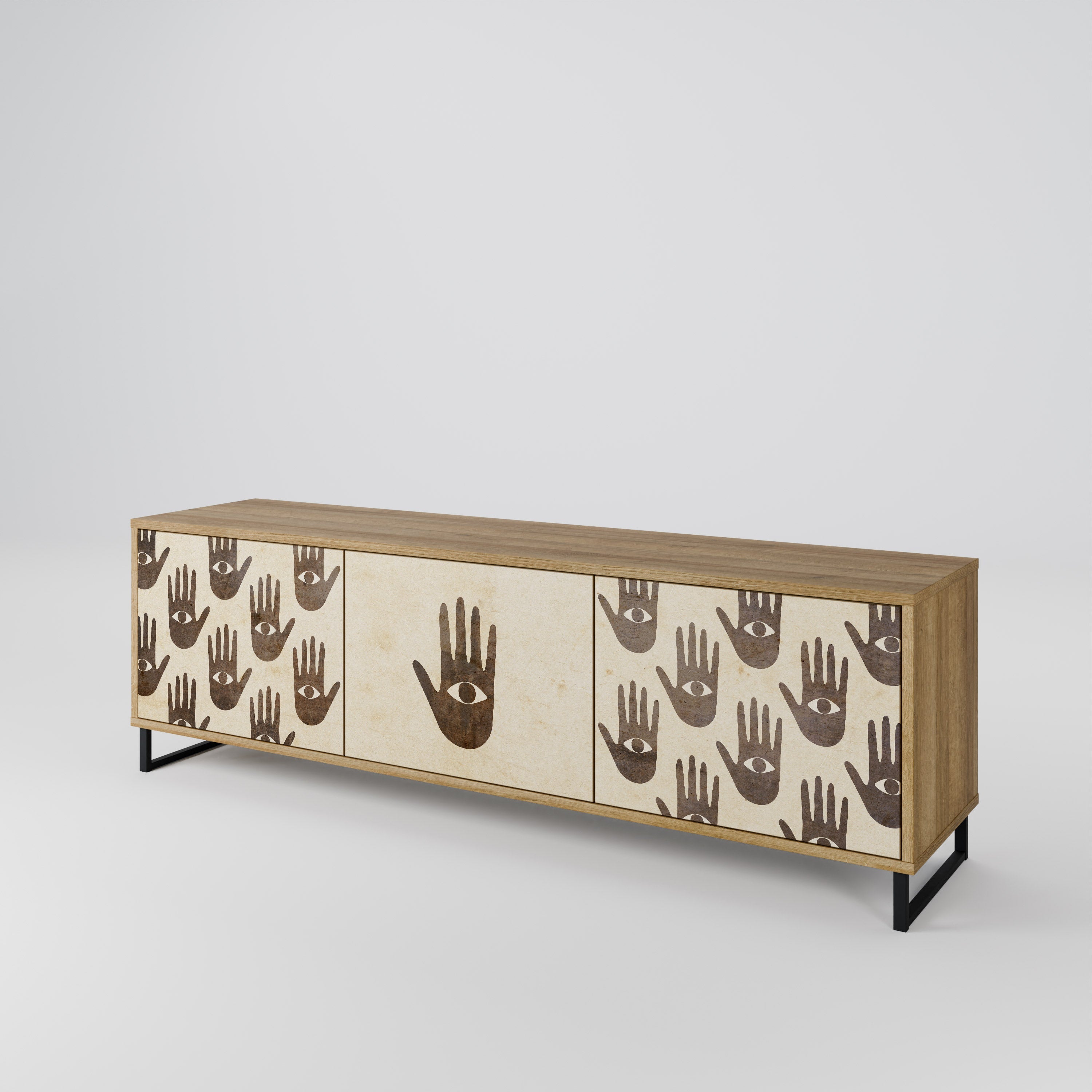 VOIR PLUS Meuble TV 3 portes effet chêne