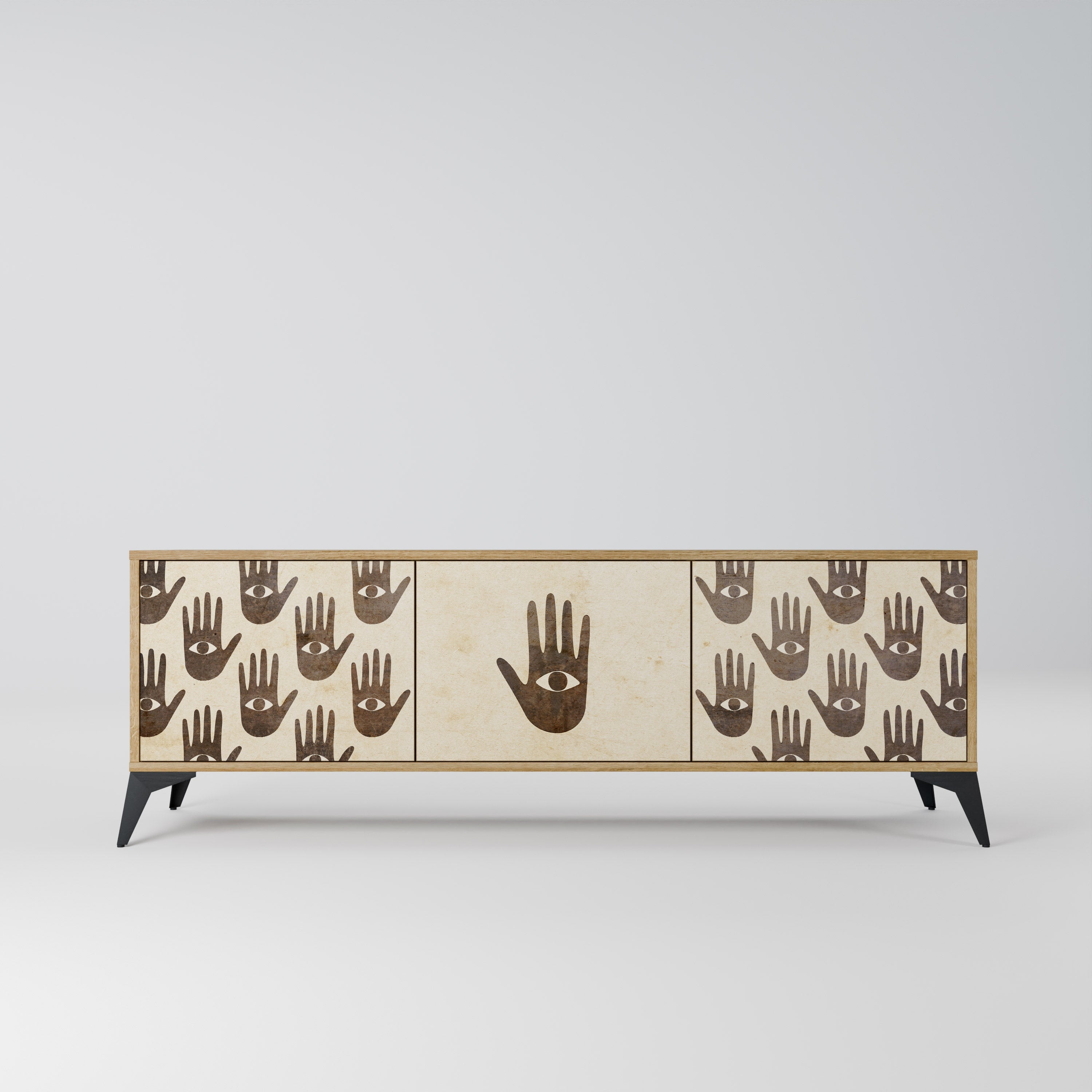 VOIR PLUS Meuble TV 3 portes effet chêne