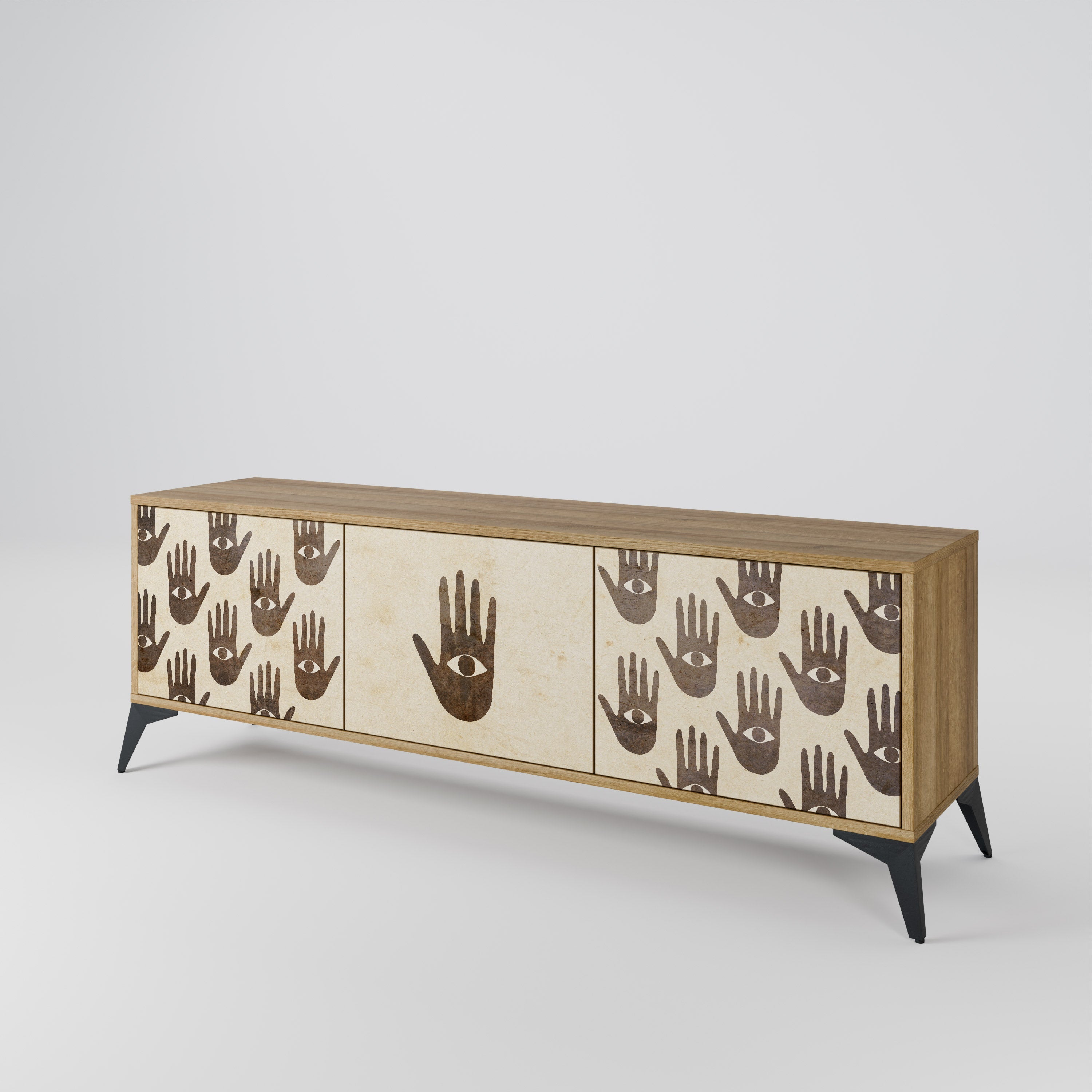 VOIR PLUS Meuble TV 3 portes effet chêne