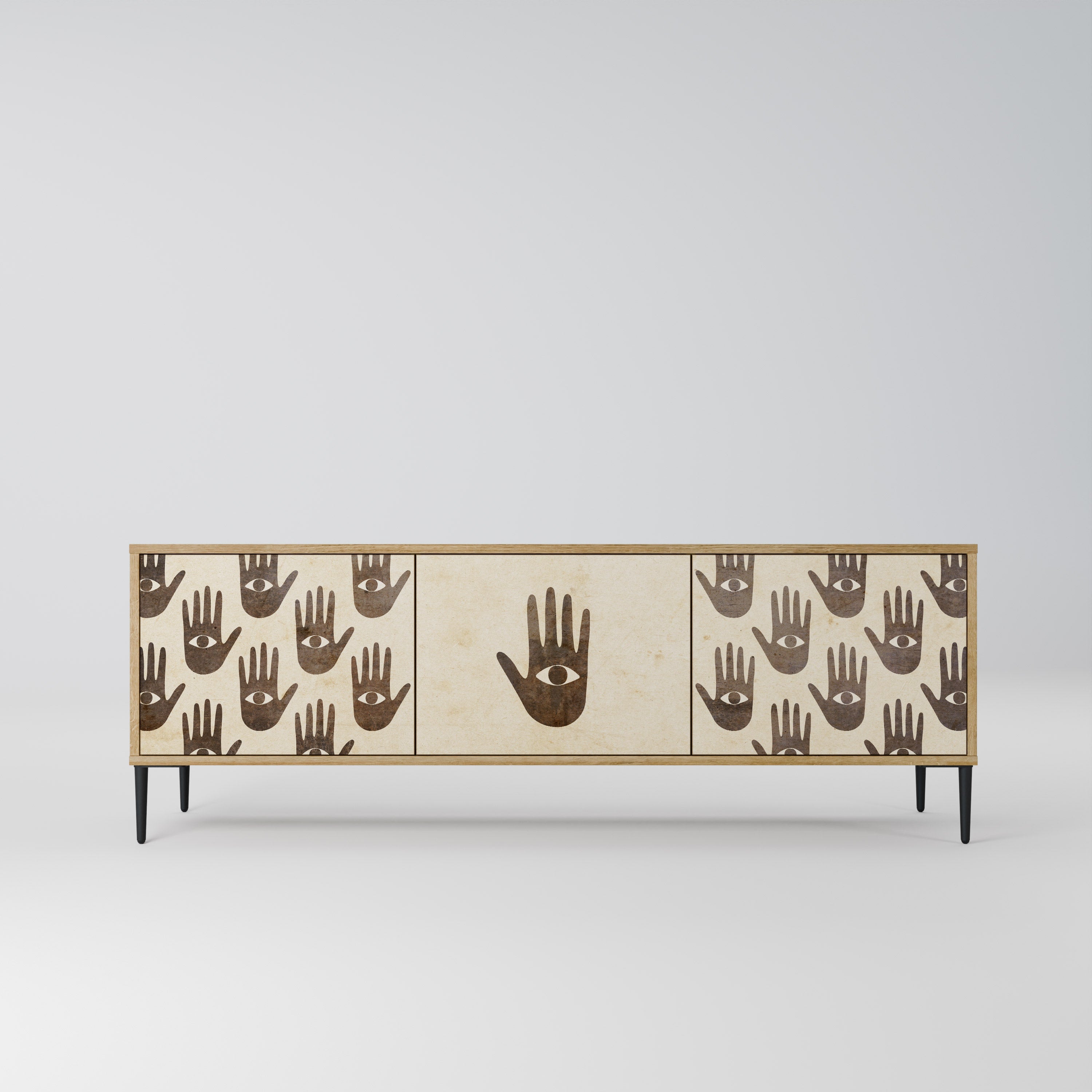 VOIR PLUS Meuble TV 3 portes effet chêne