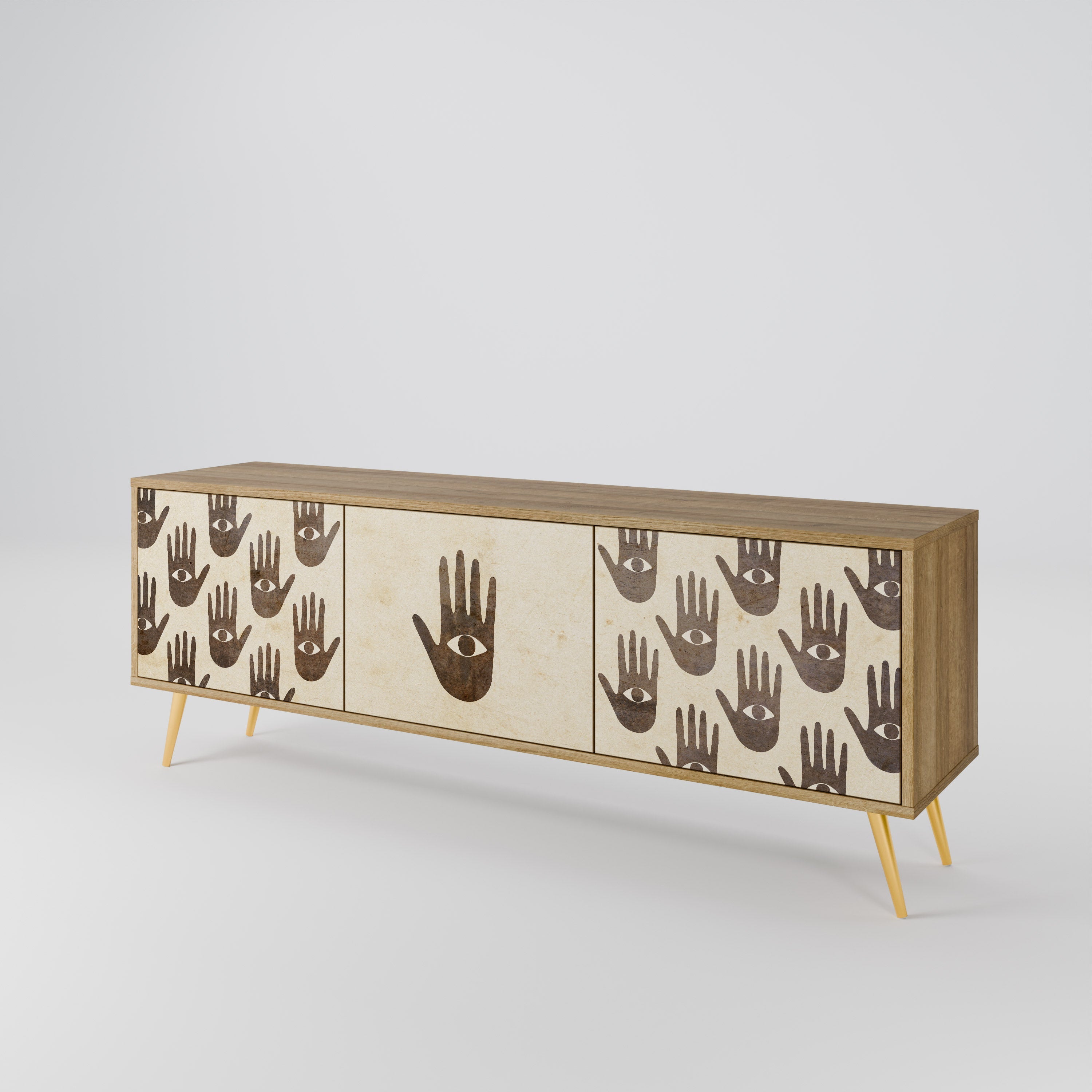 VOIR PLUS Meuble TV 3 portes effet chêne