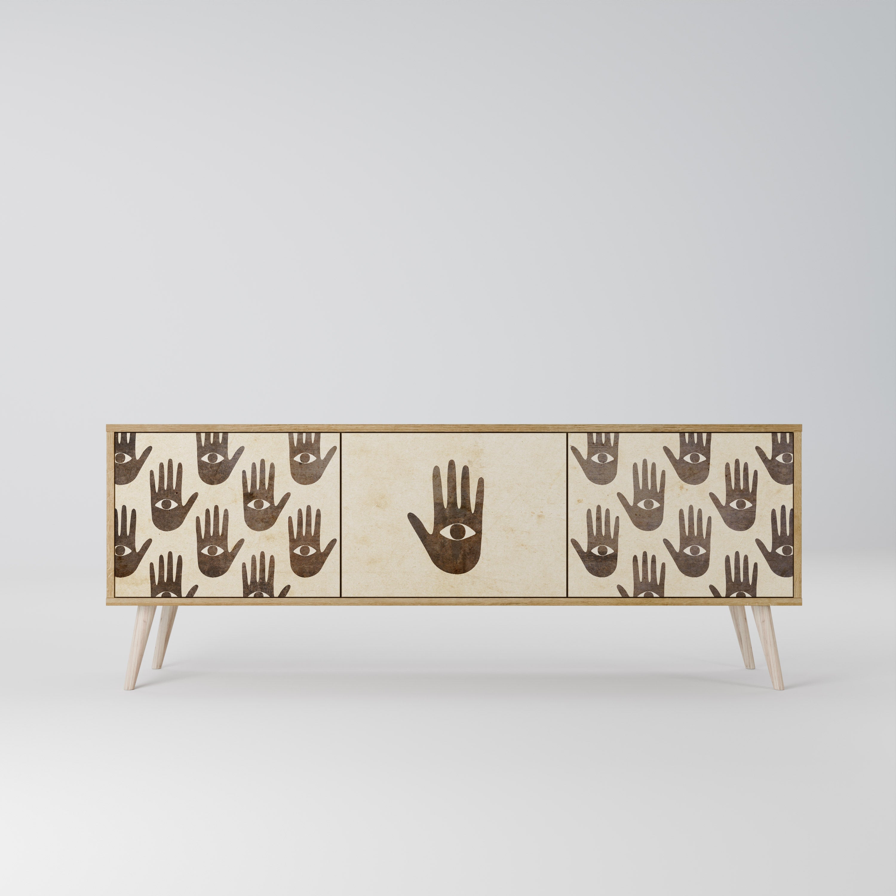 VOIR PLUS Meuble TV 3 portes effet chêne