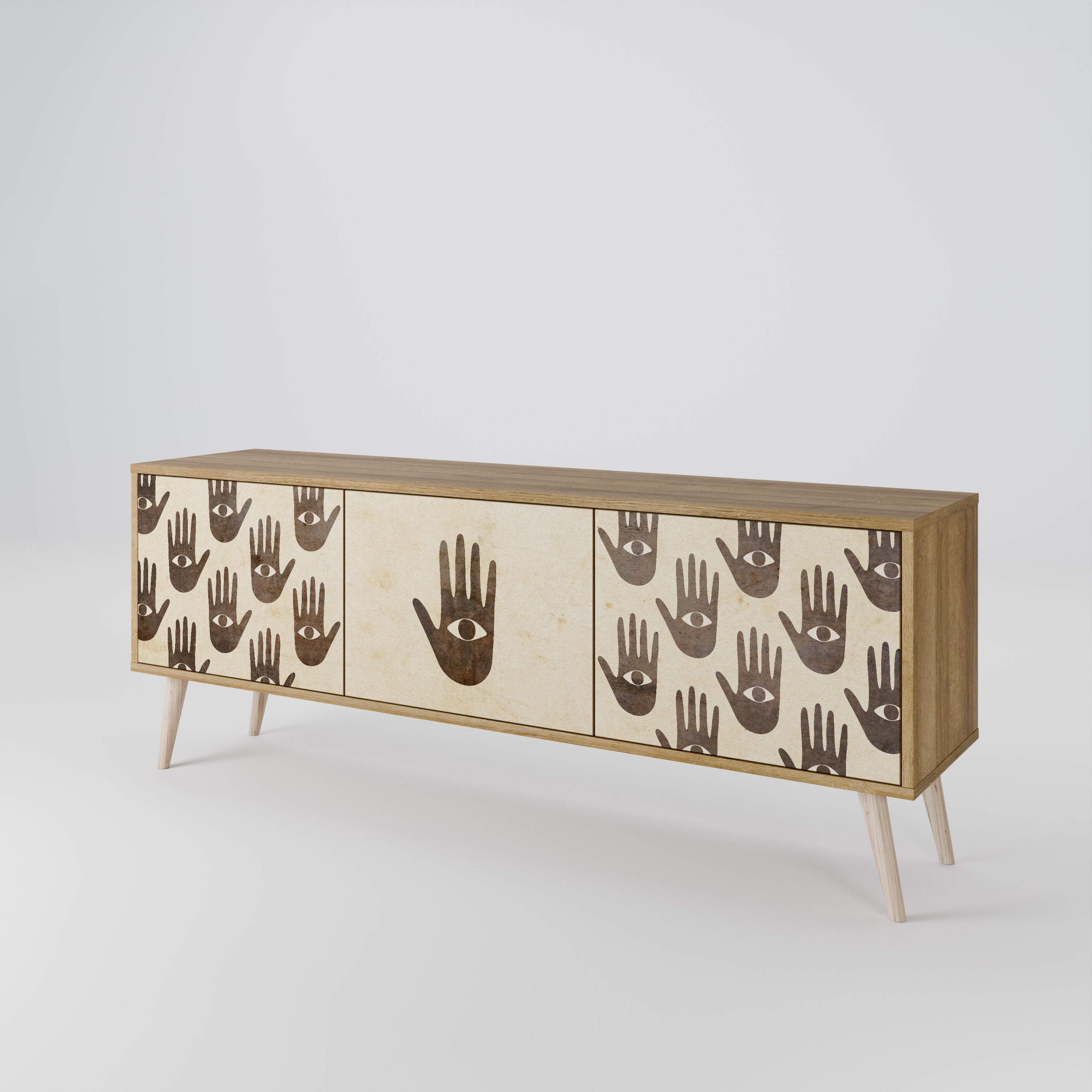 VOIR PLUS Meuble TV 3 portes effet chêne