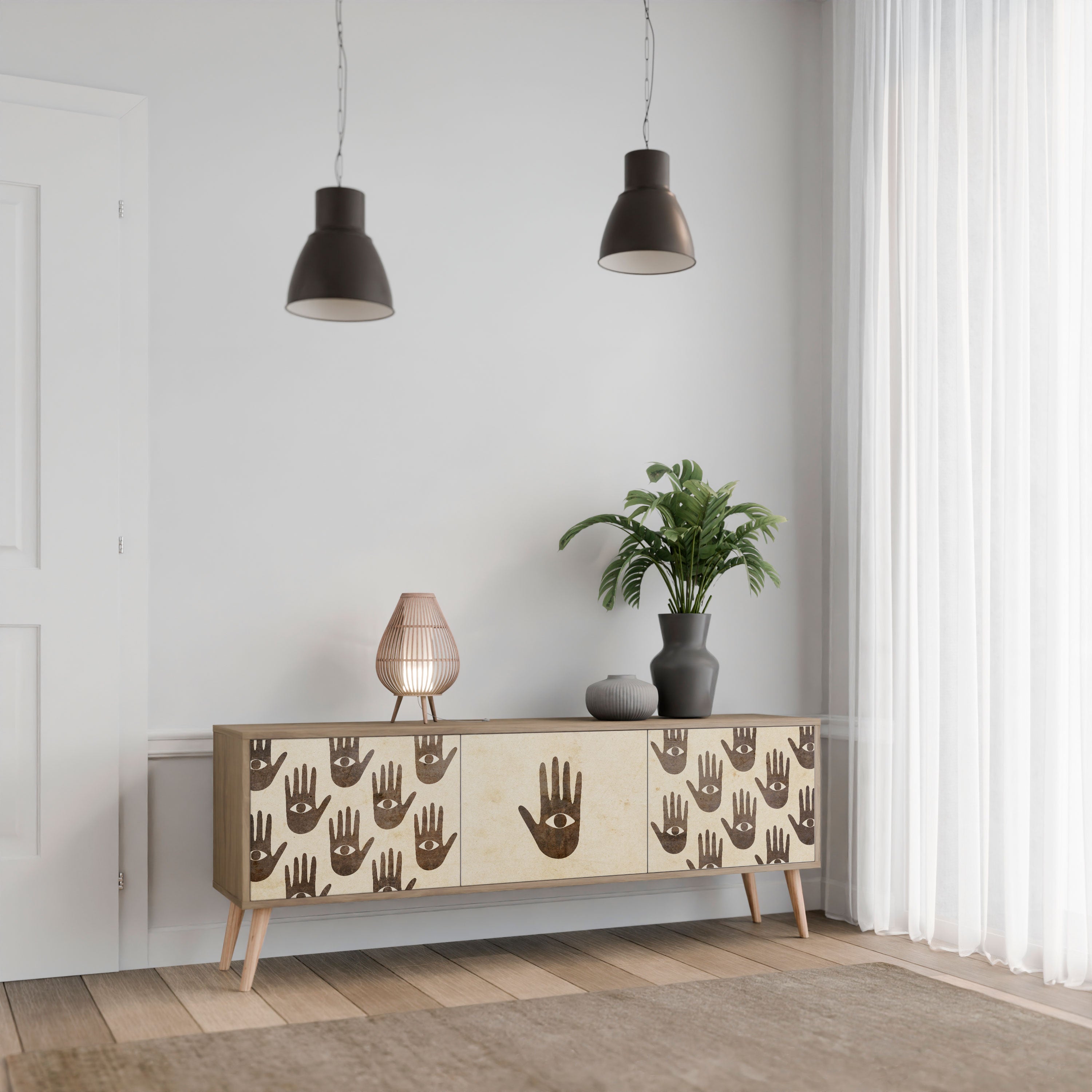 VOIR PLUS Meuble TV 3 portes effet chêne