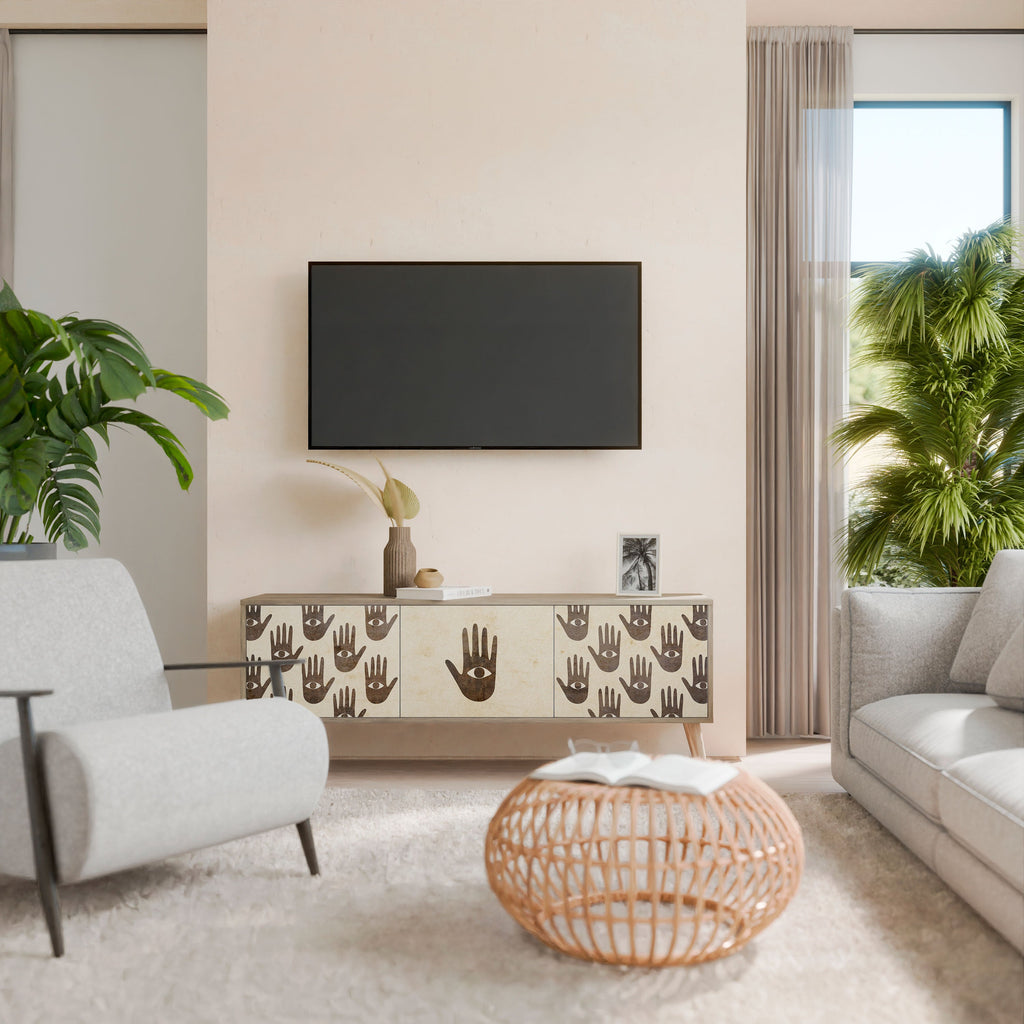 VOIR PLUS Meuble TV 3 portes effet chêne