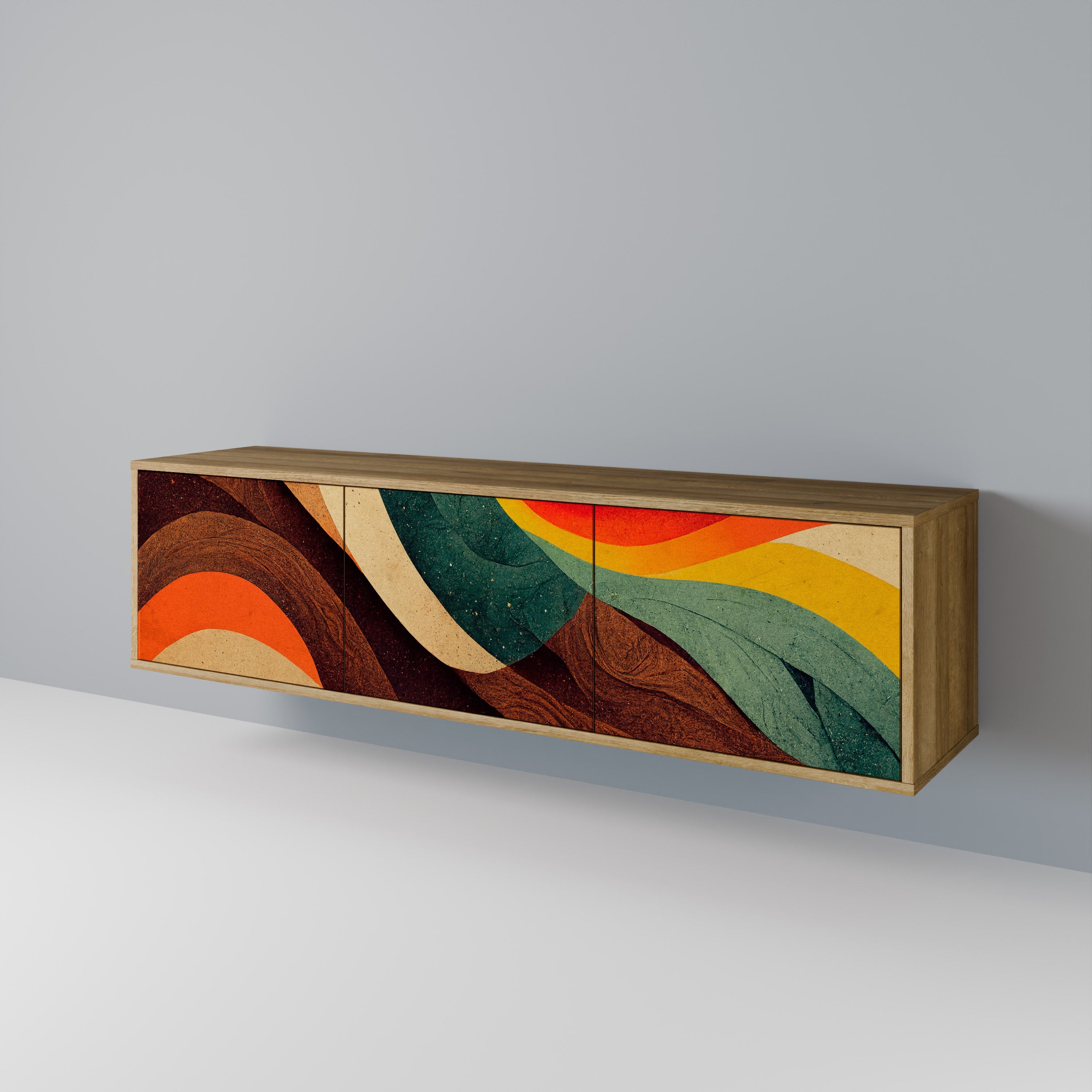 Meuble TV 3 portes COLORFUL STRANDS effet chêne