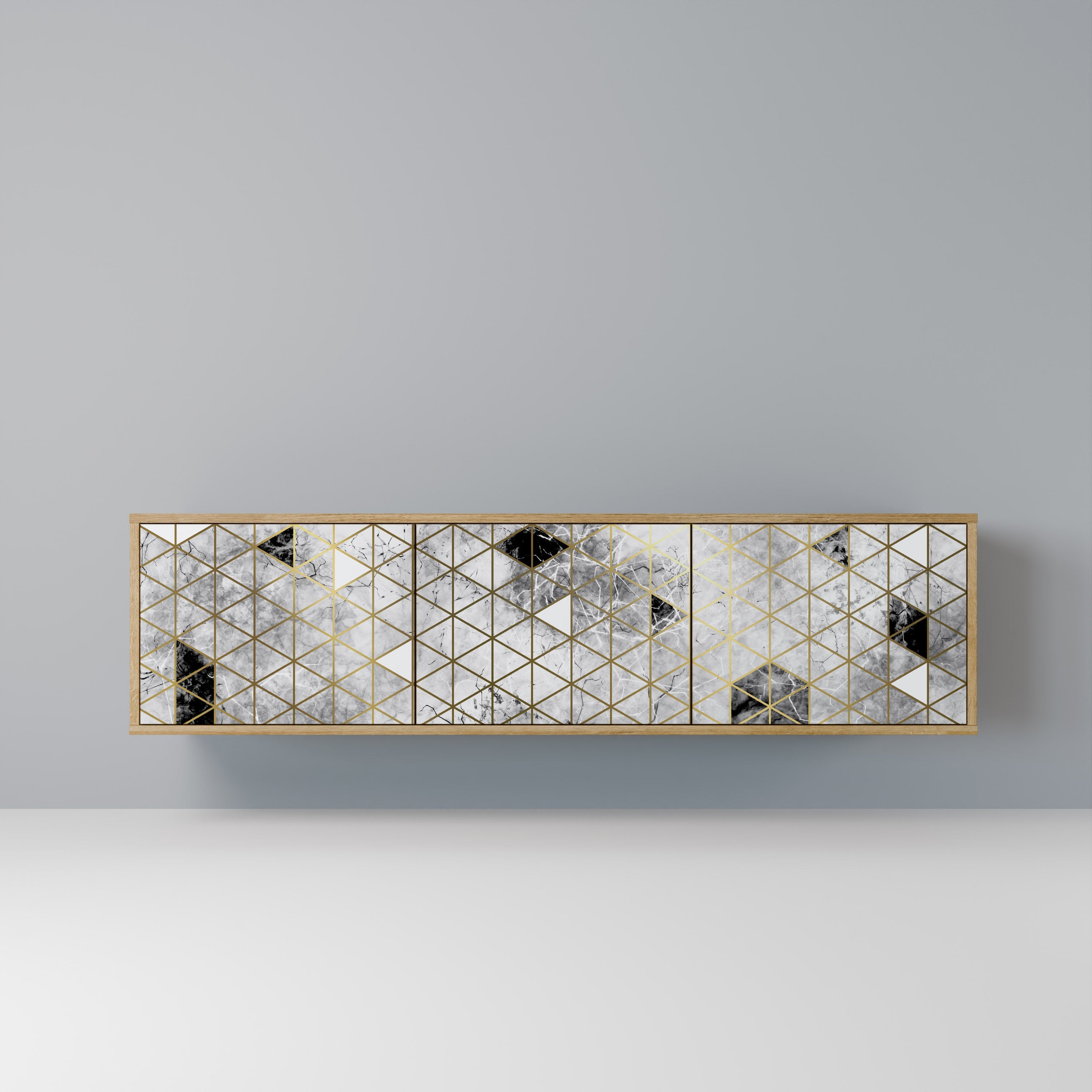 Meuble TV 3 portes ASHEN ARIA effet chêne