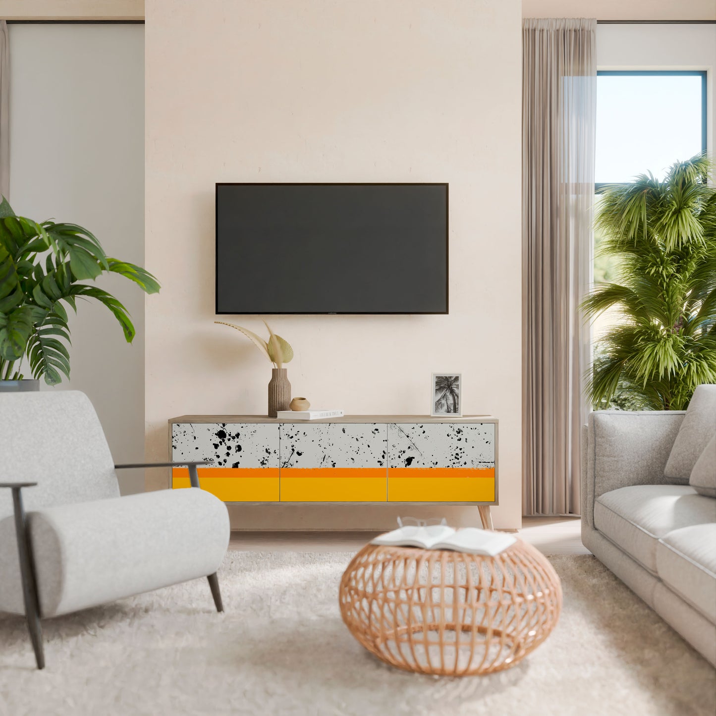 DYED BY ORANGE 3-Door TV Cabinet