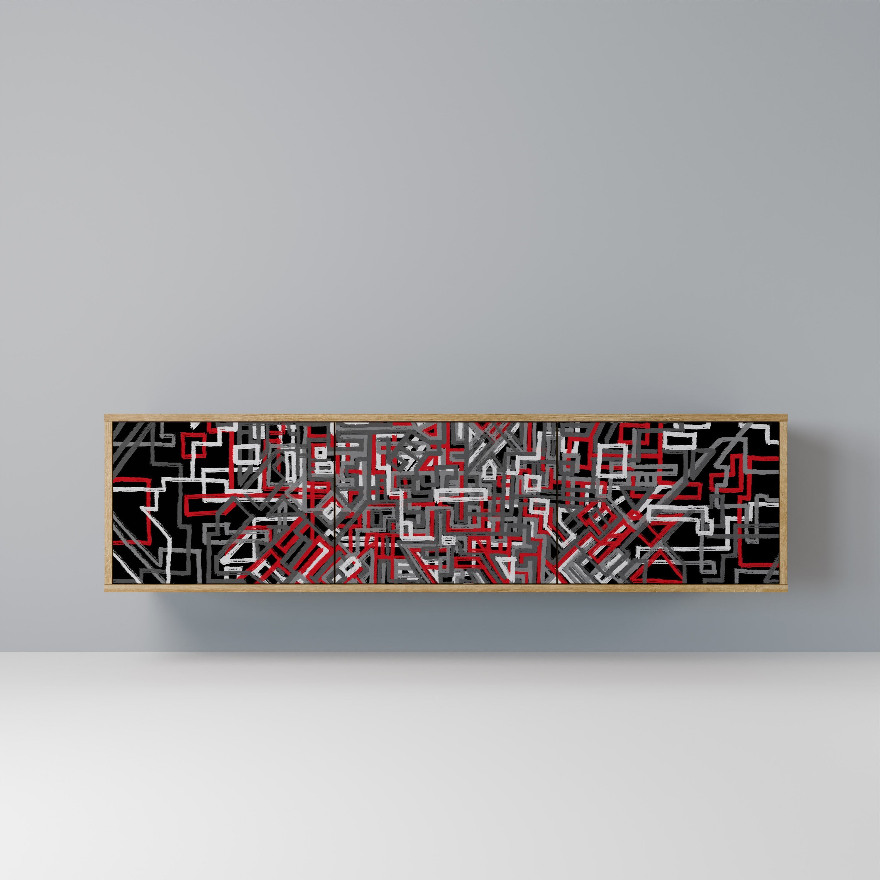 Meuble TV 3 portes BROKEN LINES effet chêne