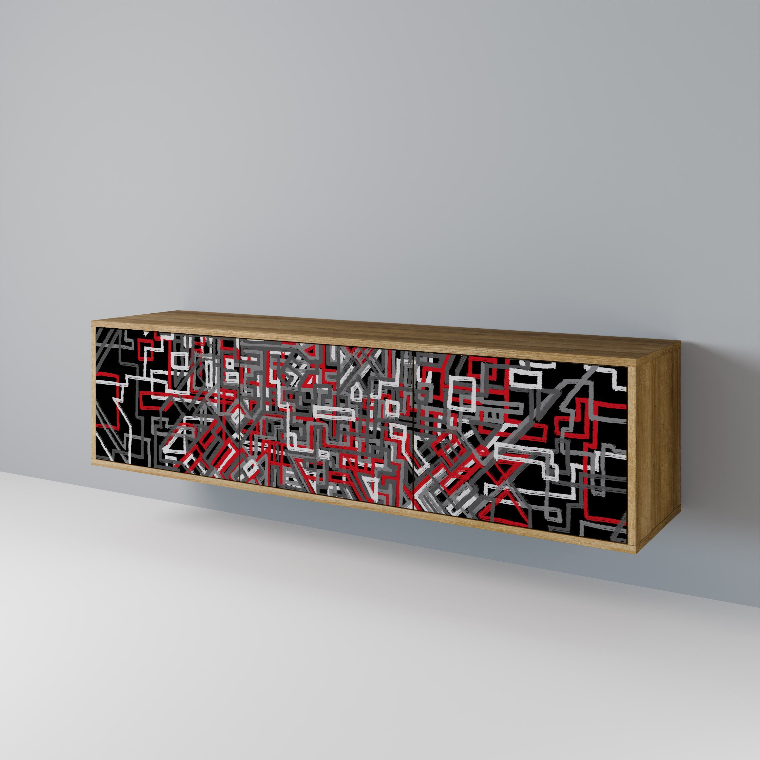 Meuble TV 3 portes BROKEN LINES effet chêne