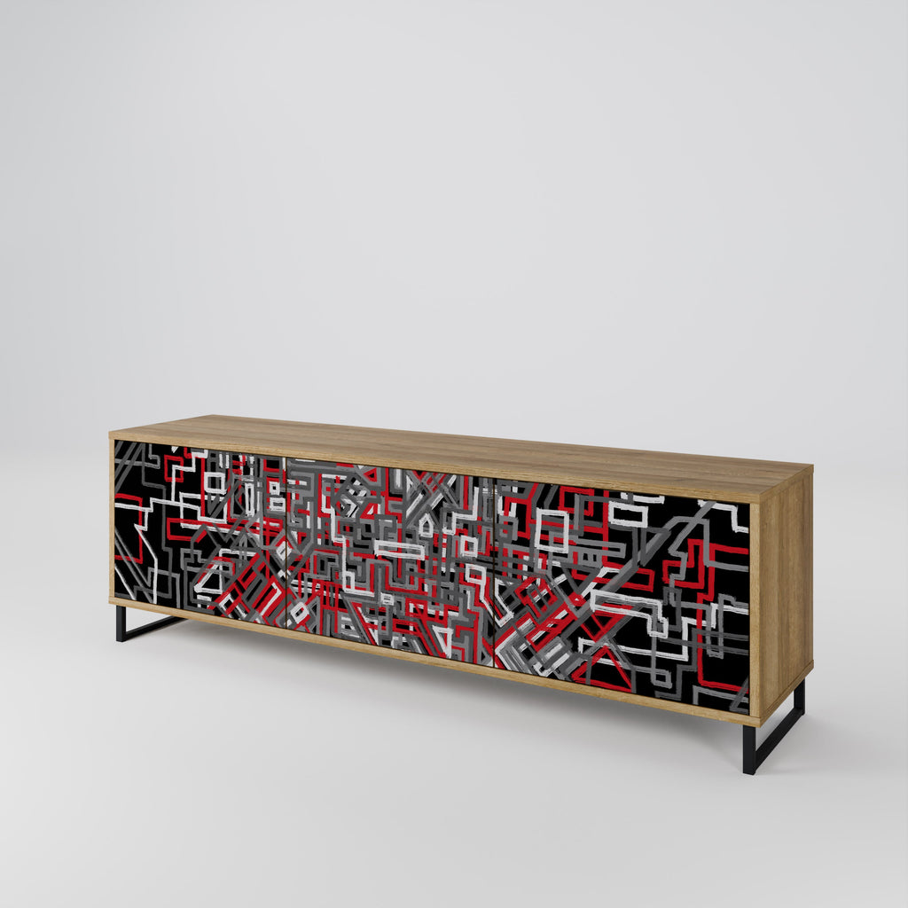 Meuble TV 3 portes BROKEN LINES effet chêne