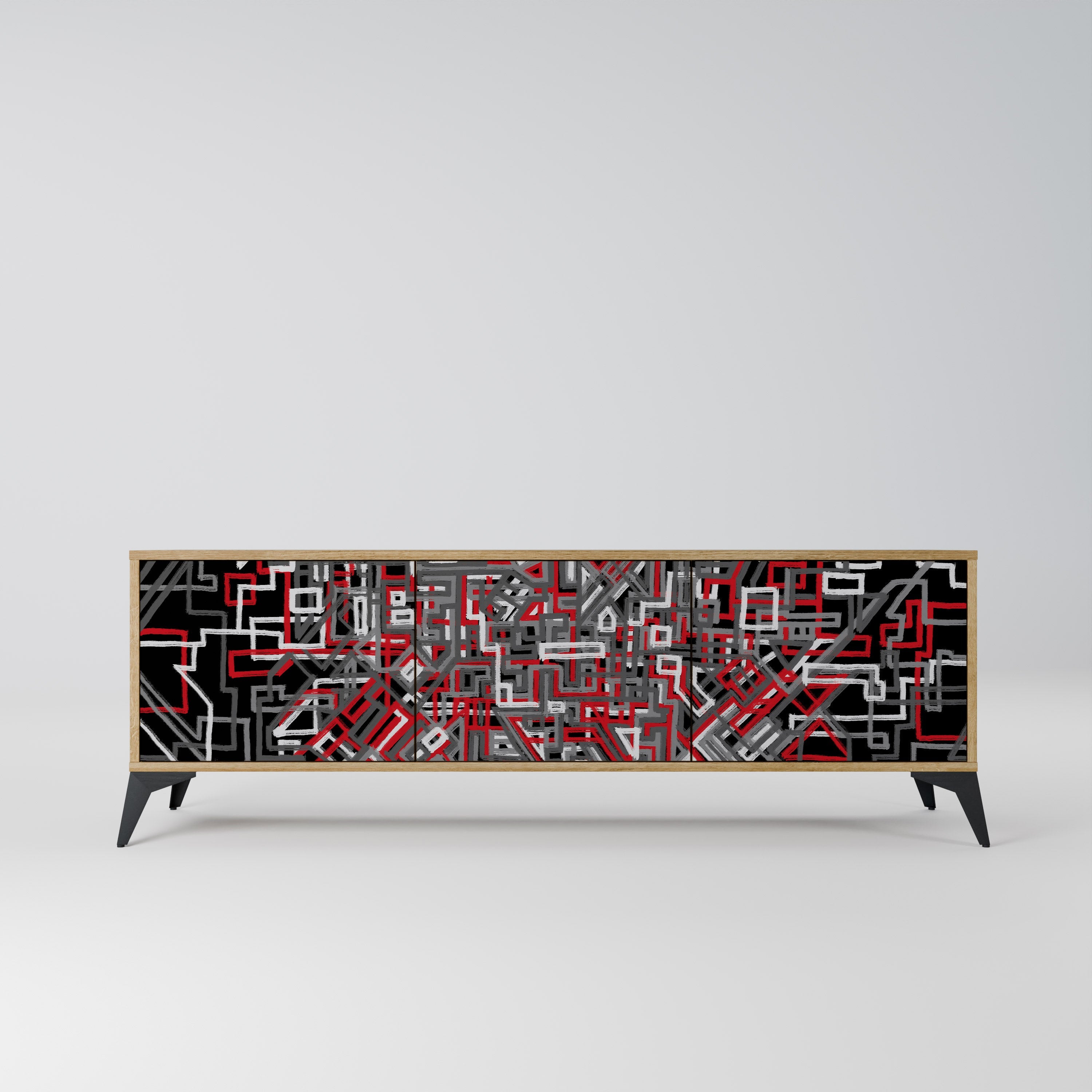 Meuble TV 3 portes BROKEN LINES effet chêne