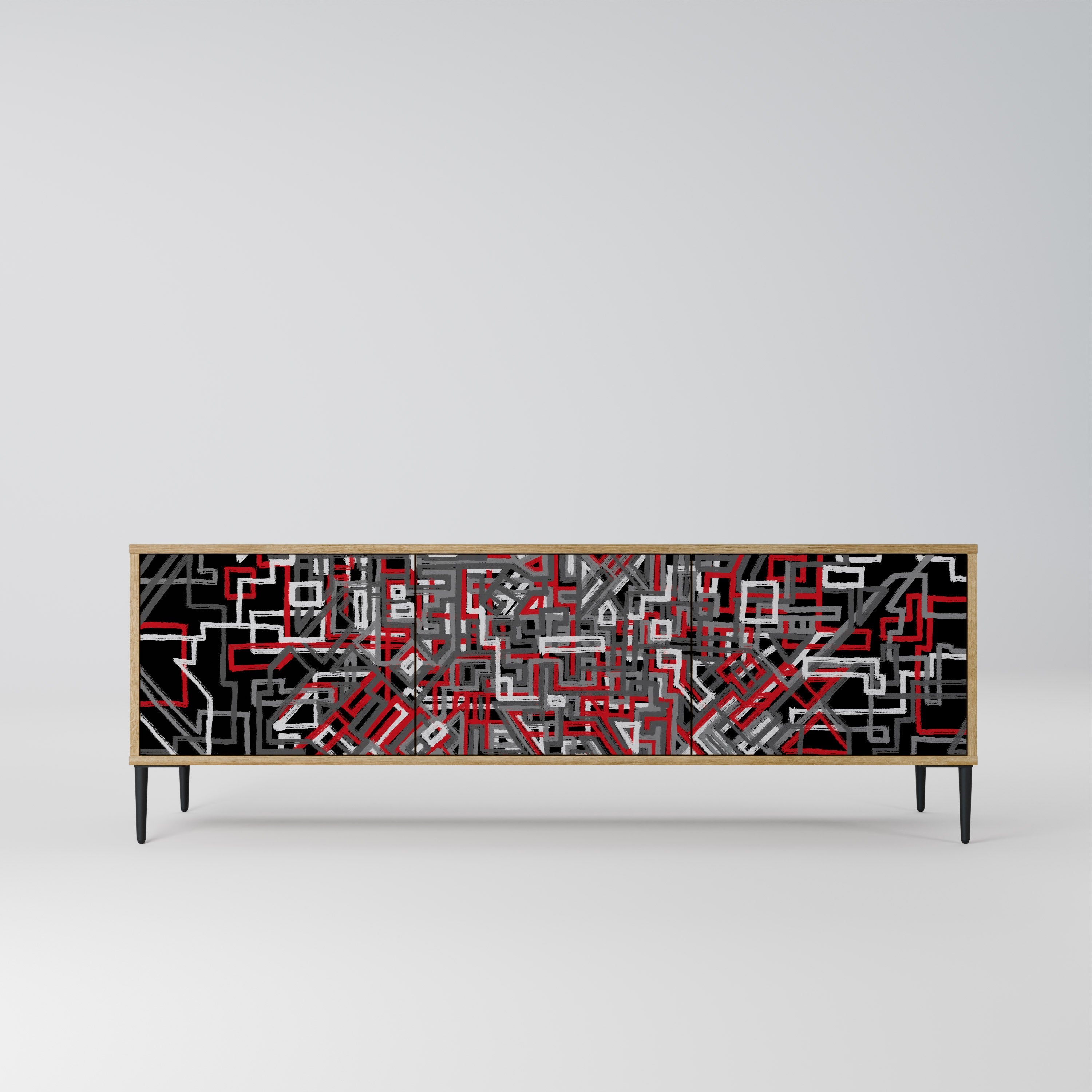 Meuble TV 3 portes BROKEN LINES effet chêne