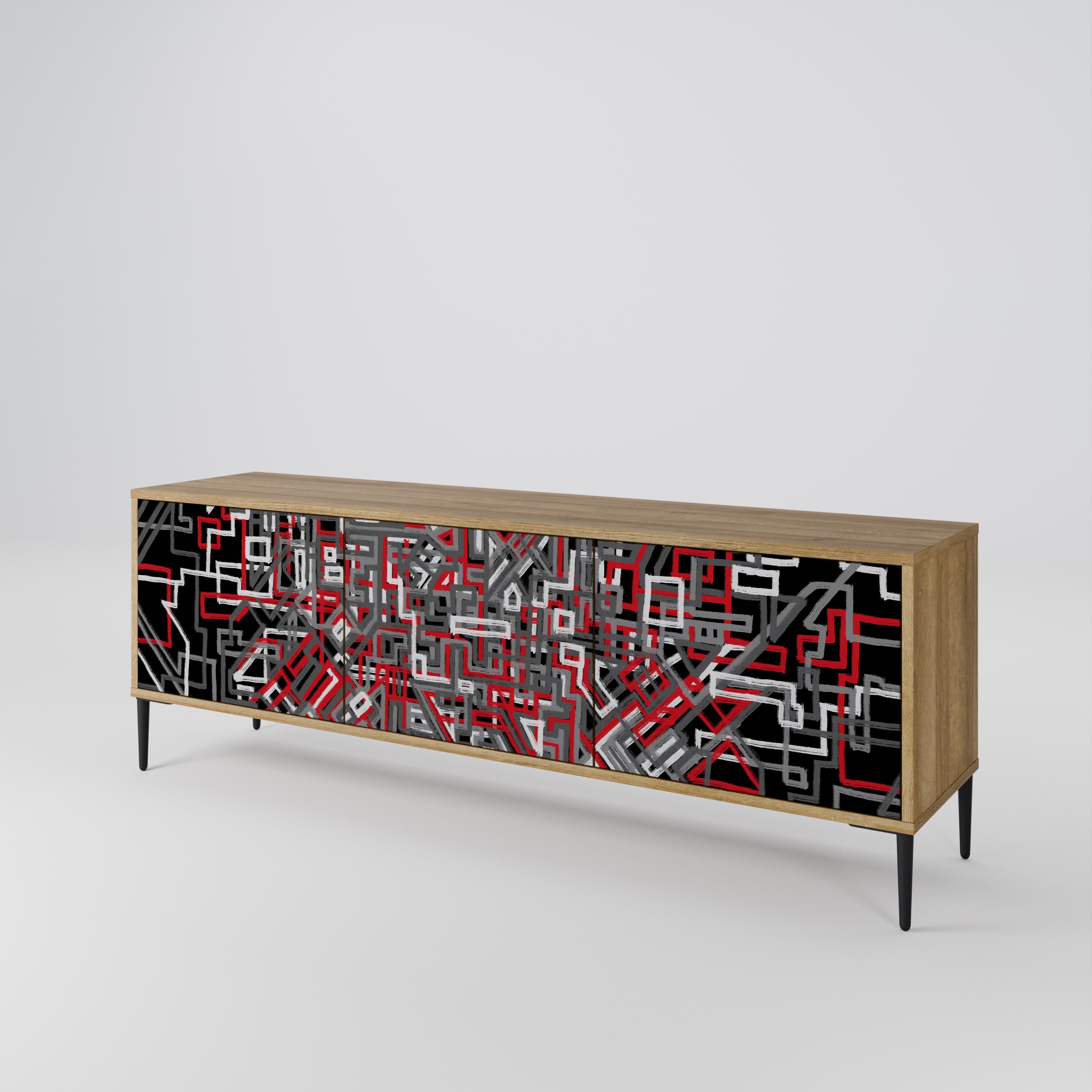 Meuble TV 3 portes BROKEN LINES effet chêne