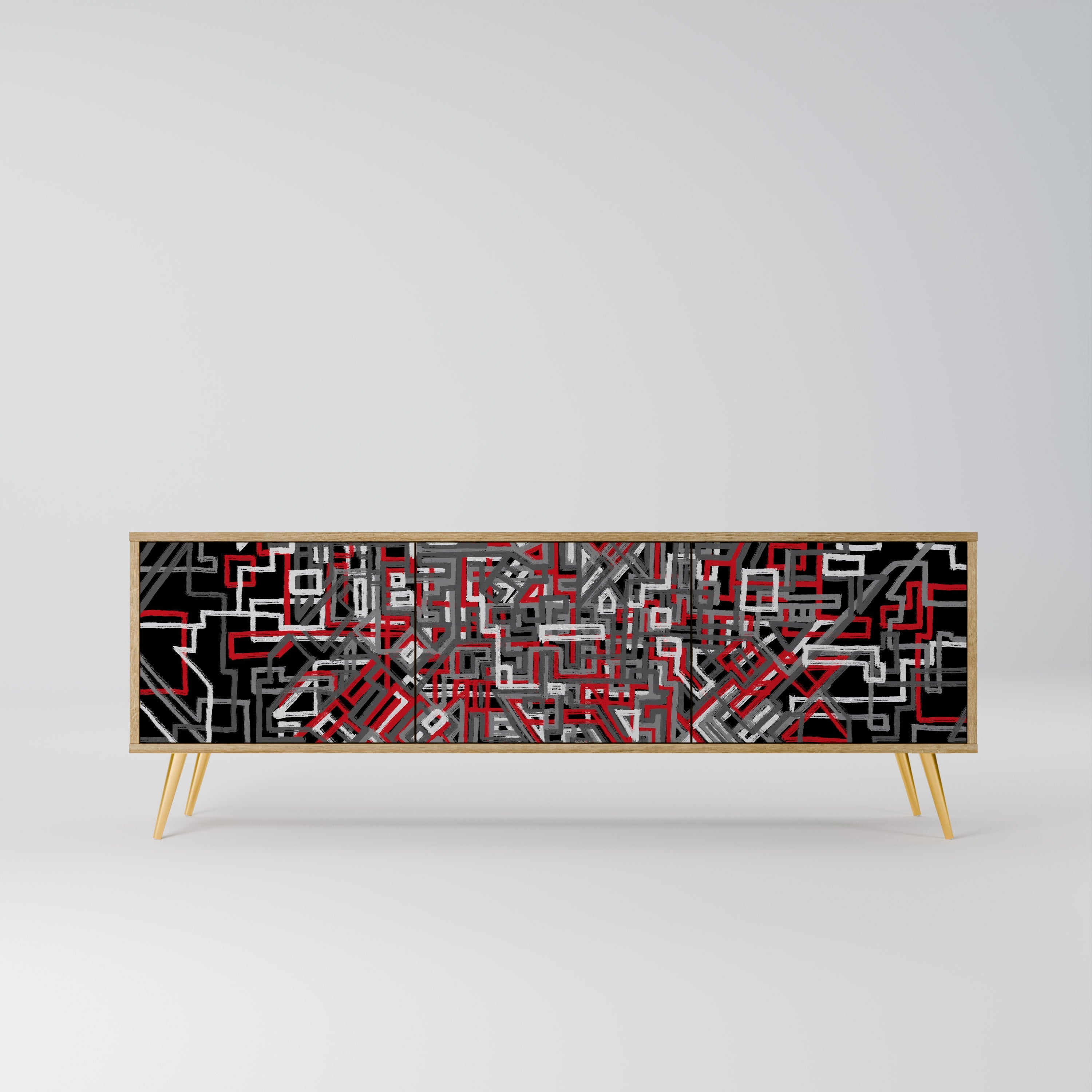 Meuble TV 3 portes BROKEN LINES effet chêne