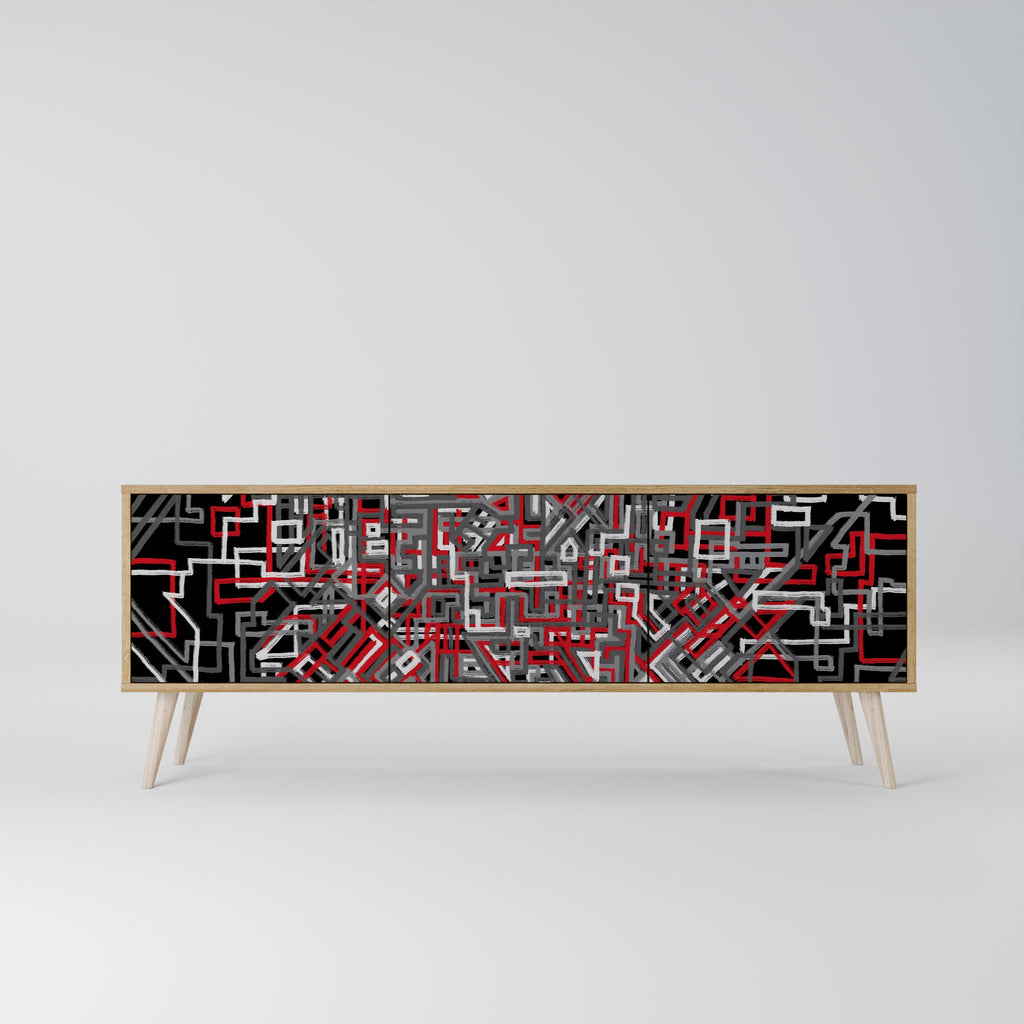 Meuble TV 3 portes BROKEN LINES effet chêne