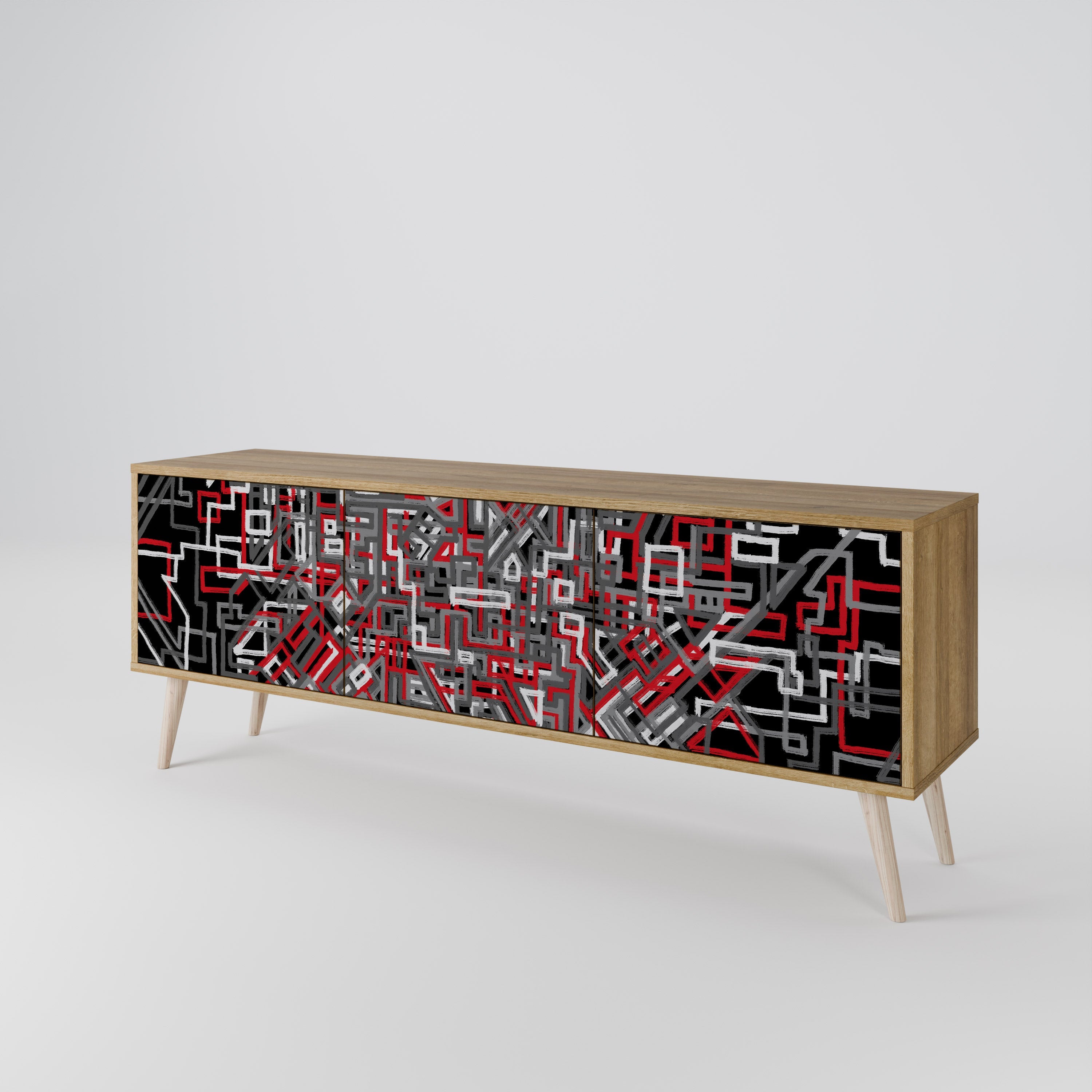 Meuble TV 3 portes BROKEN LINES effet chêne