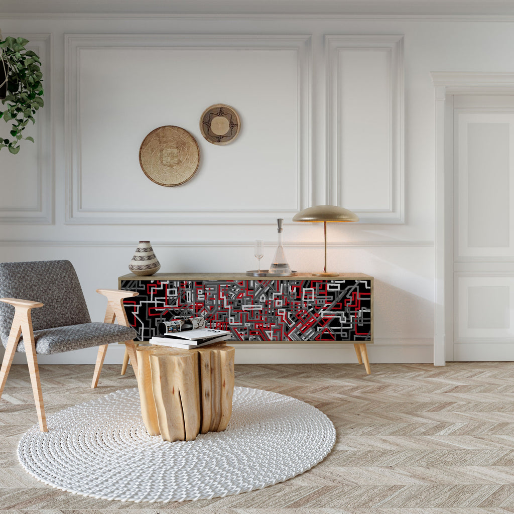 Meuble TV 3 portes BROKEN LINES effet chêne