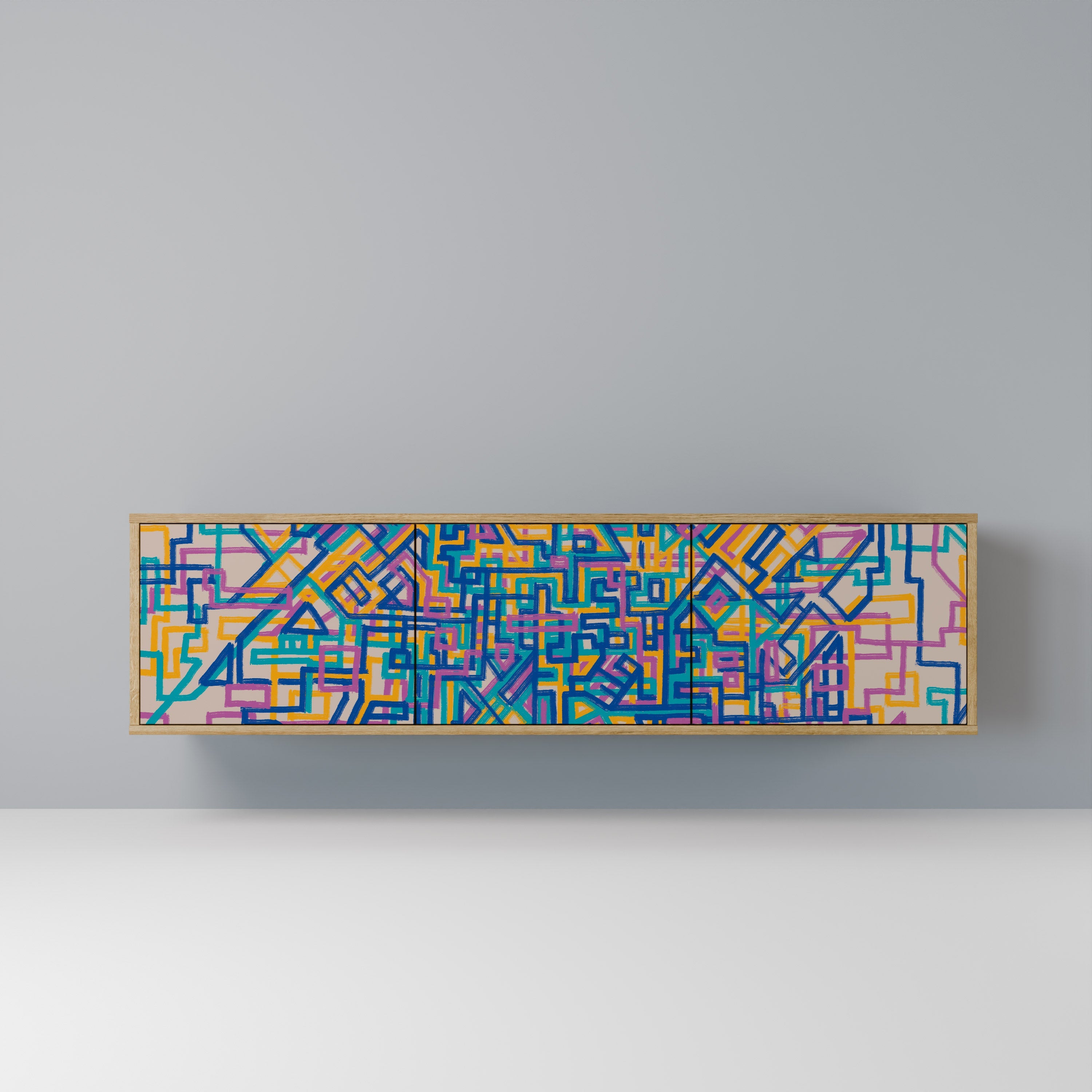 Meuble TV 3 portes MEMORIES MAP effet chêne