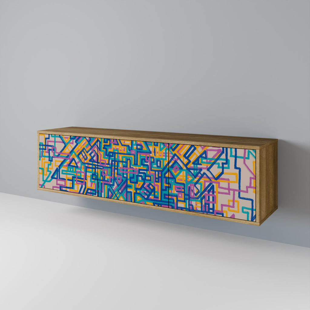 Meuble TV 3 portes MEMORIES MAP effet chêne