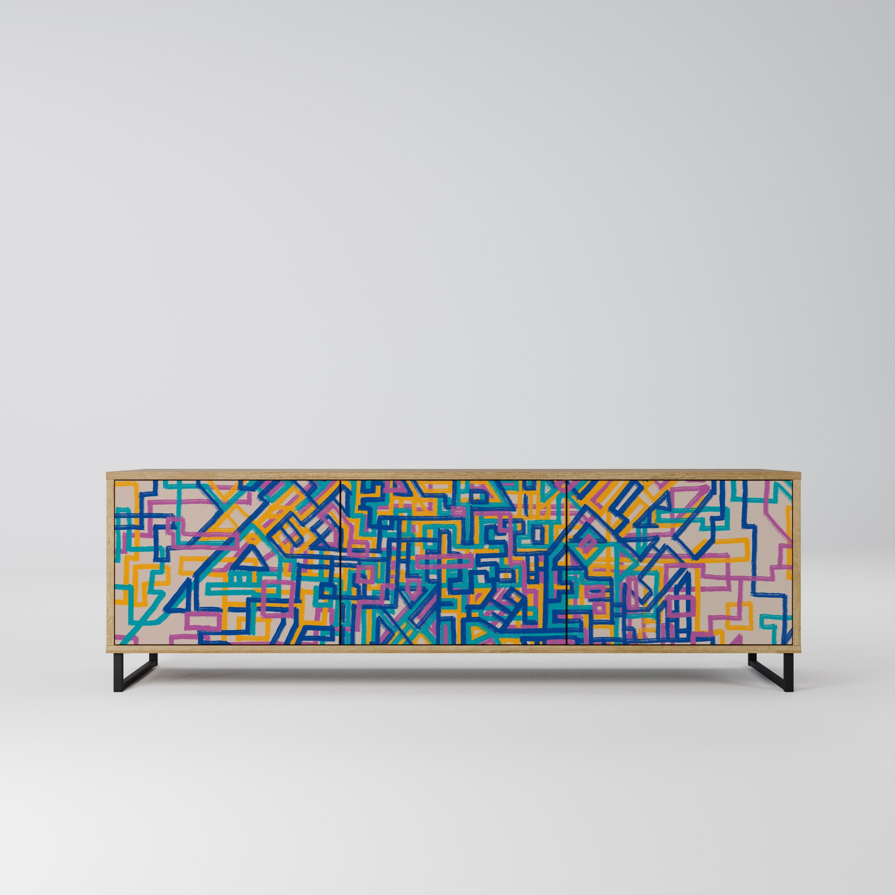 Meuble TV 3 portes MEMORIES MAP effet chêne