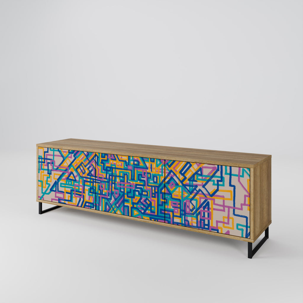 Meuble TV 3 portes MEMORIES MAP effet chêne