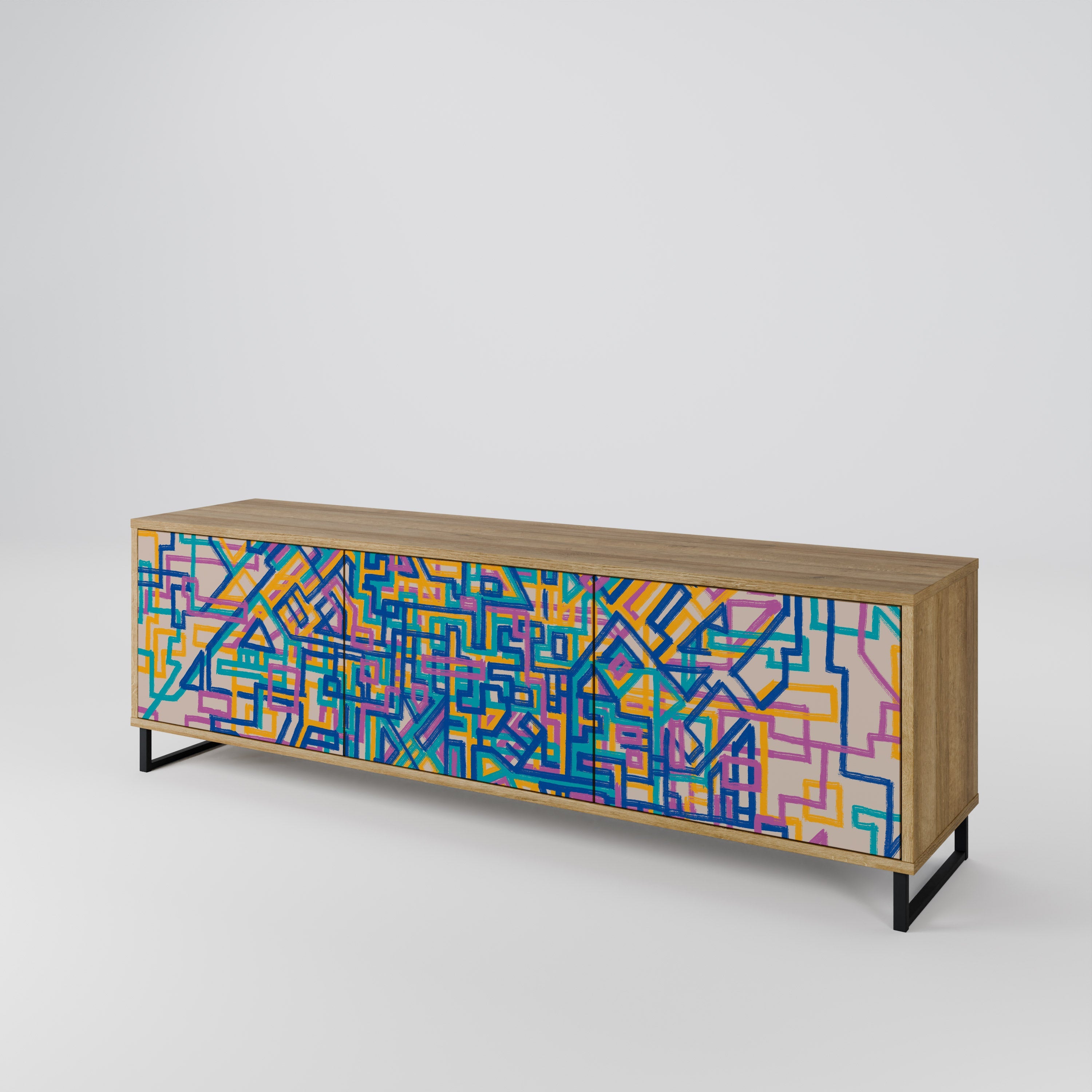 Meuble TV 3 portes MEMORIES MAP effet chêne