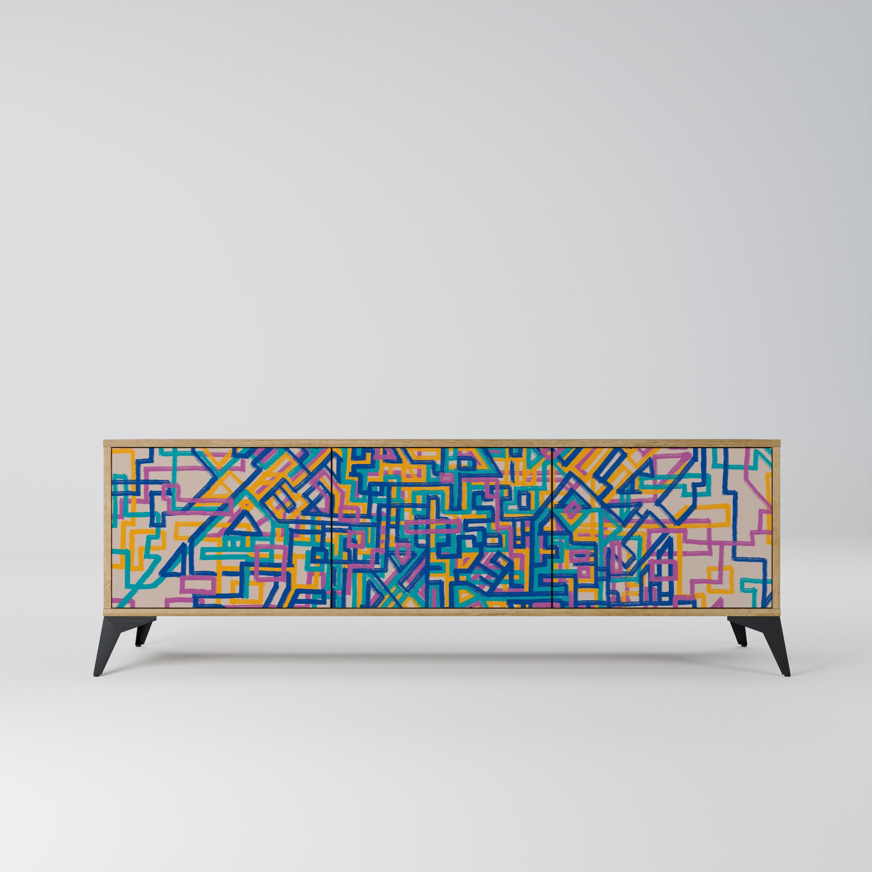 Meuble TV 3 portes MEMORIES MAP effet chêne