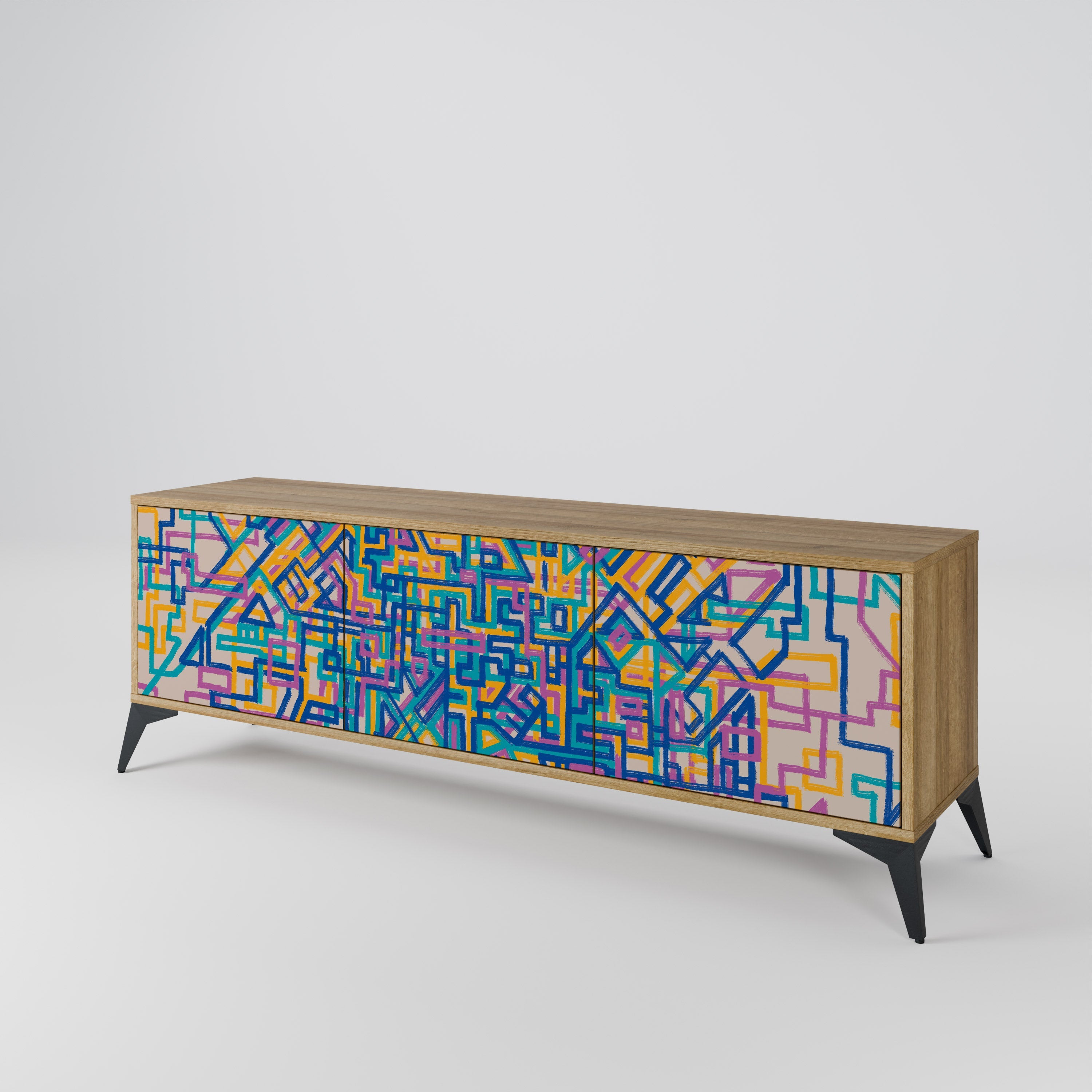 Meuble TV 3 portes MEMORIES MAP effet chêne