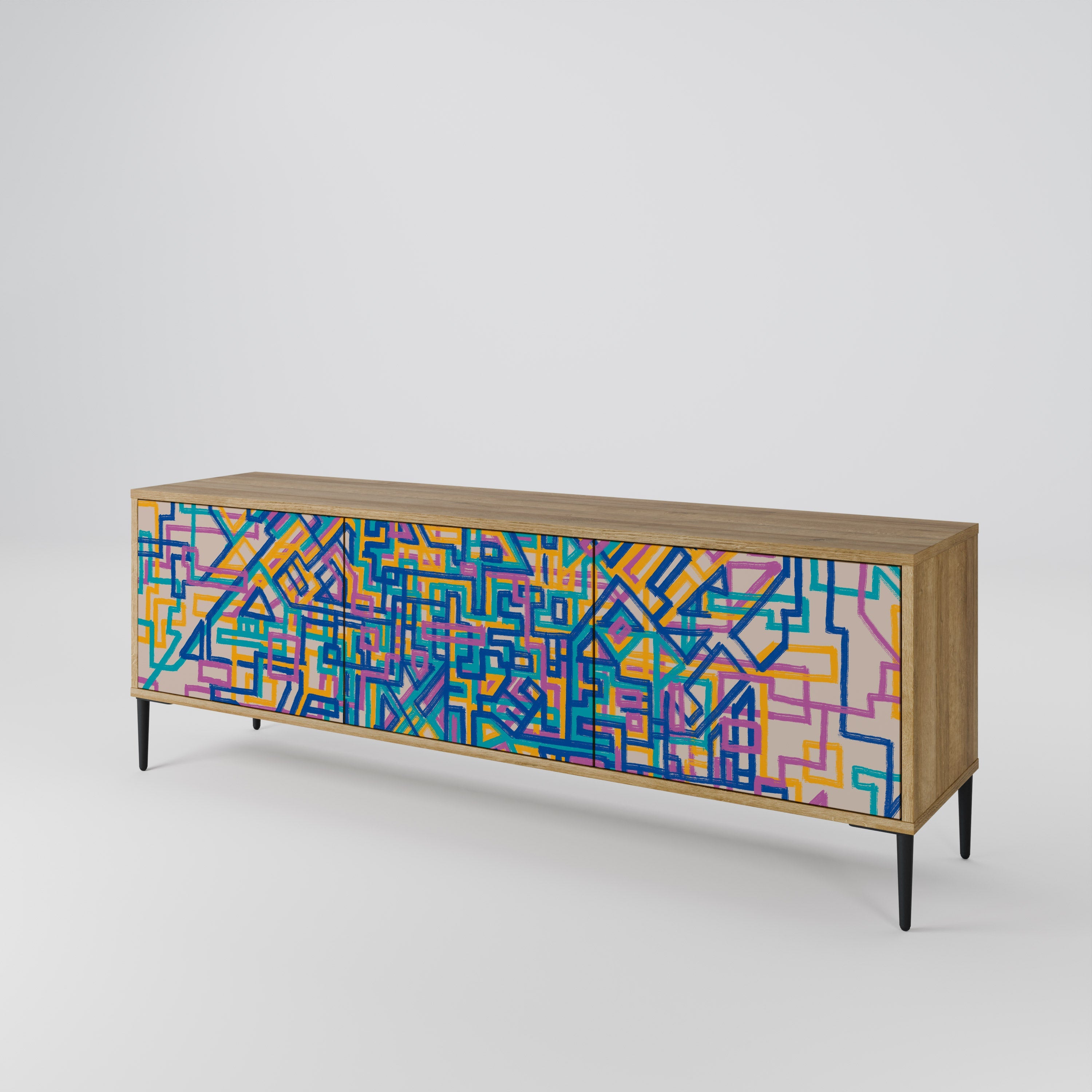 Meuble TV 3 portes MEMORIES MAP effet chêne