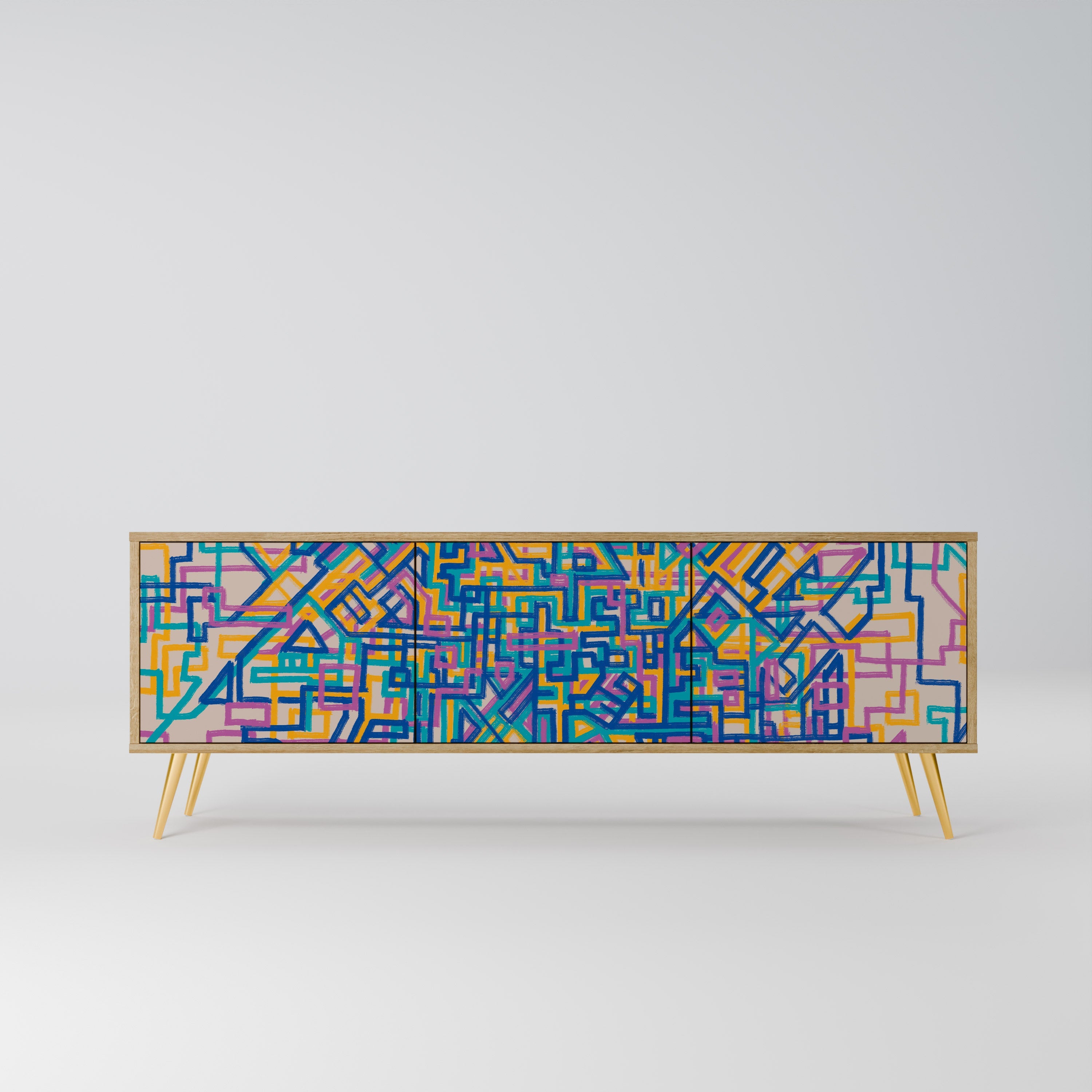 Meuble TV 3 portes MEMORIES MAP effet chêne