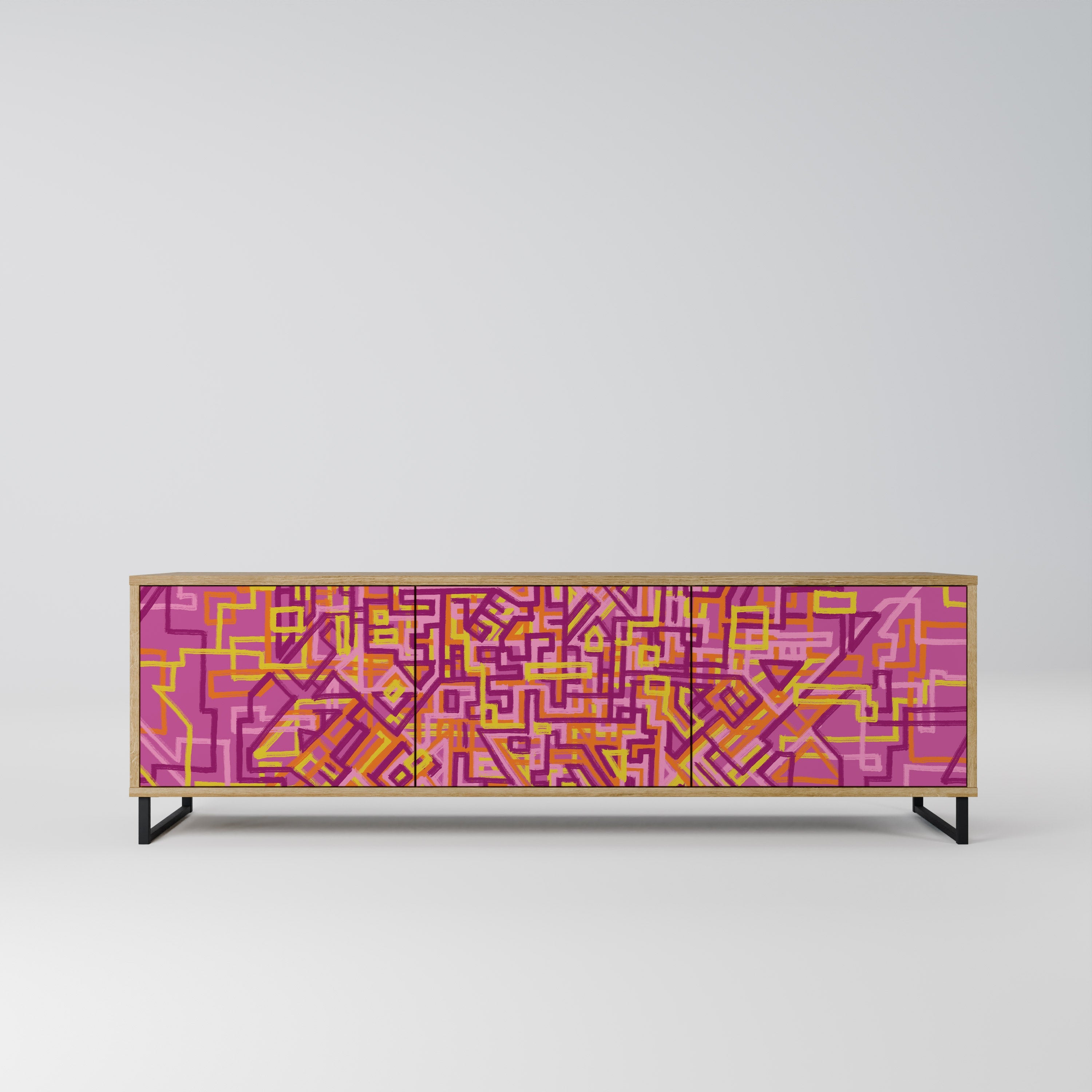 Meuble TV 3 portes LOVELY MEMORIES effet chêne