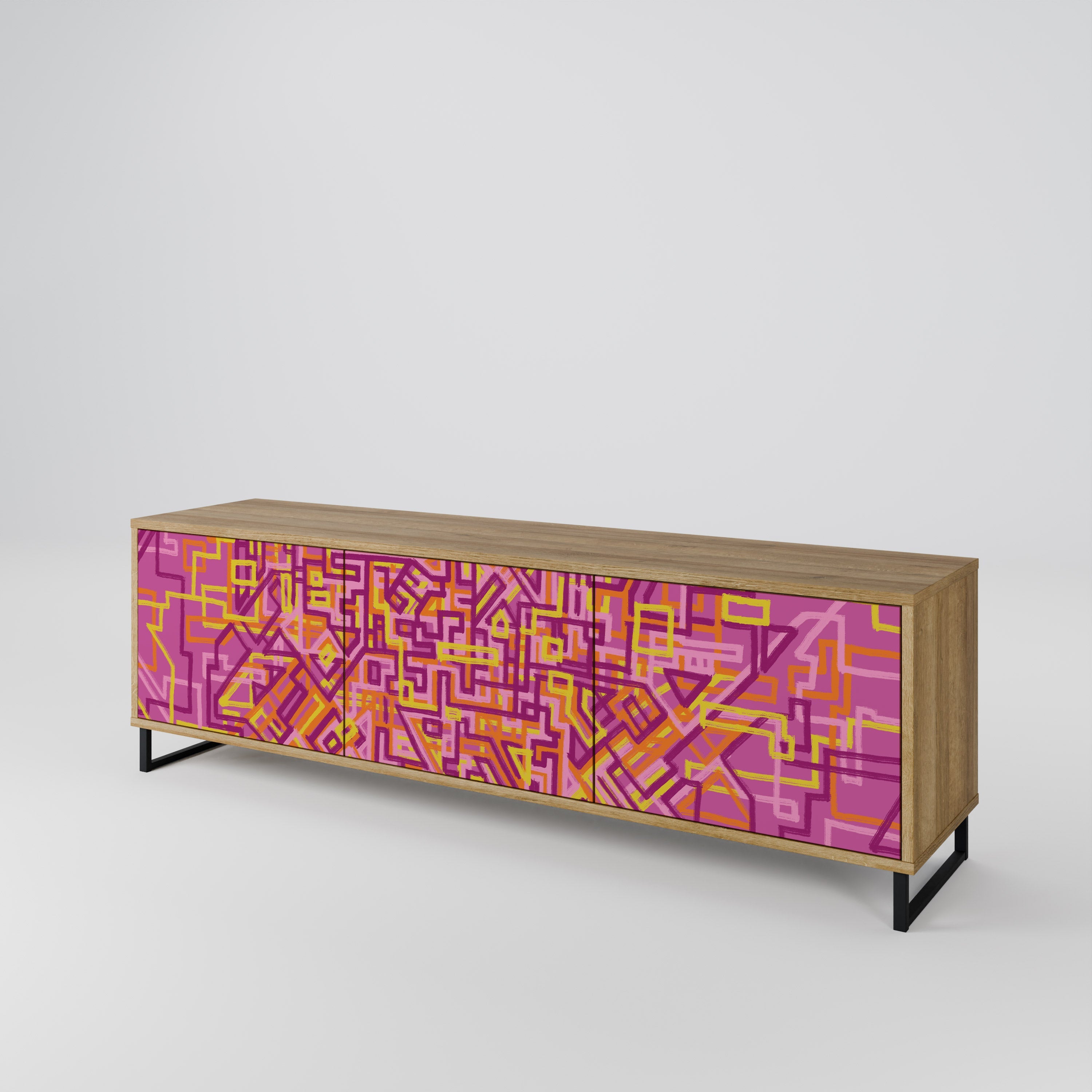 Meuble TV 3 portes LOVELY MEMORIES effet chêne