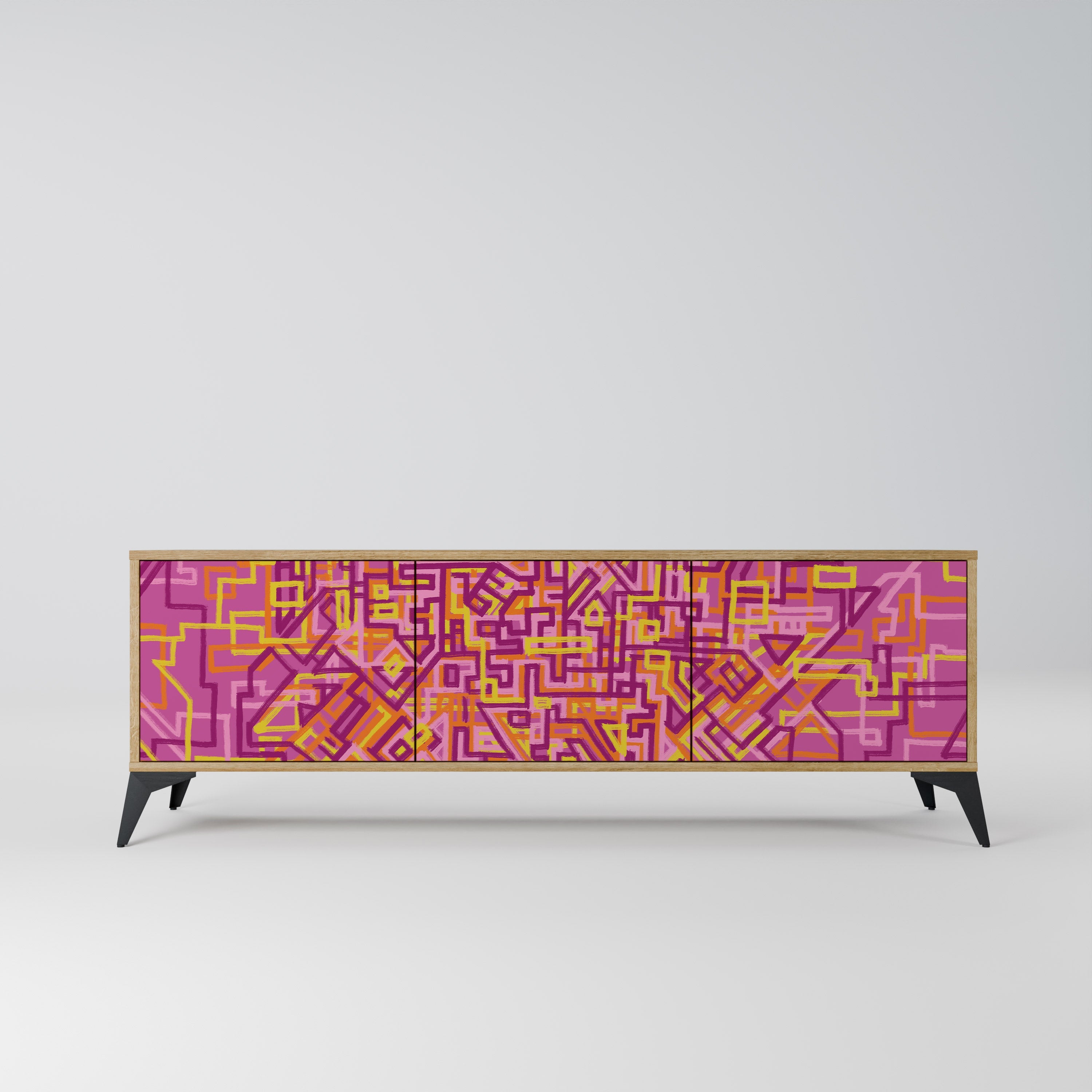 Meuble TV 3 portes LOVELY MEMORIES effet chêne