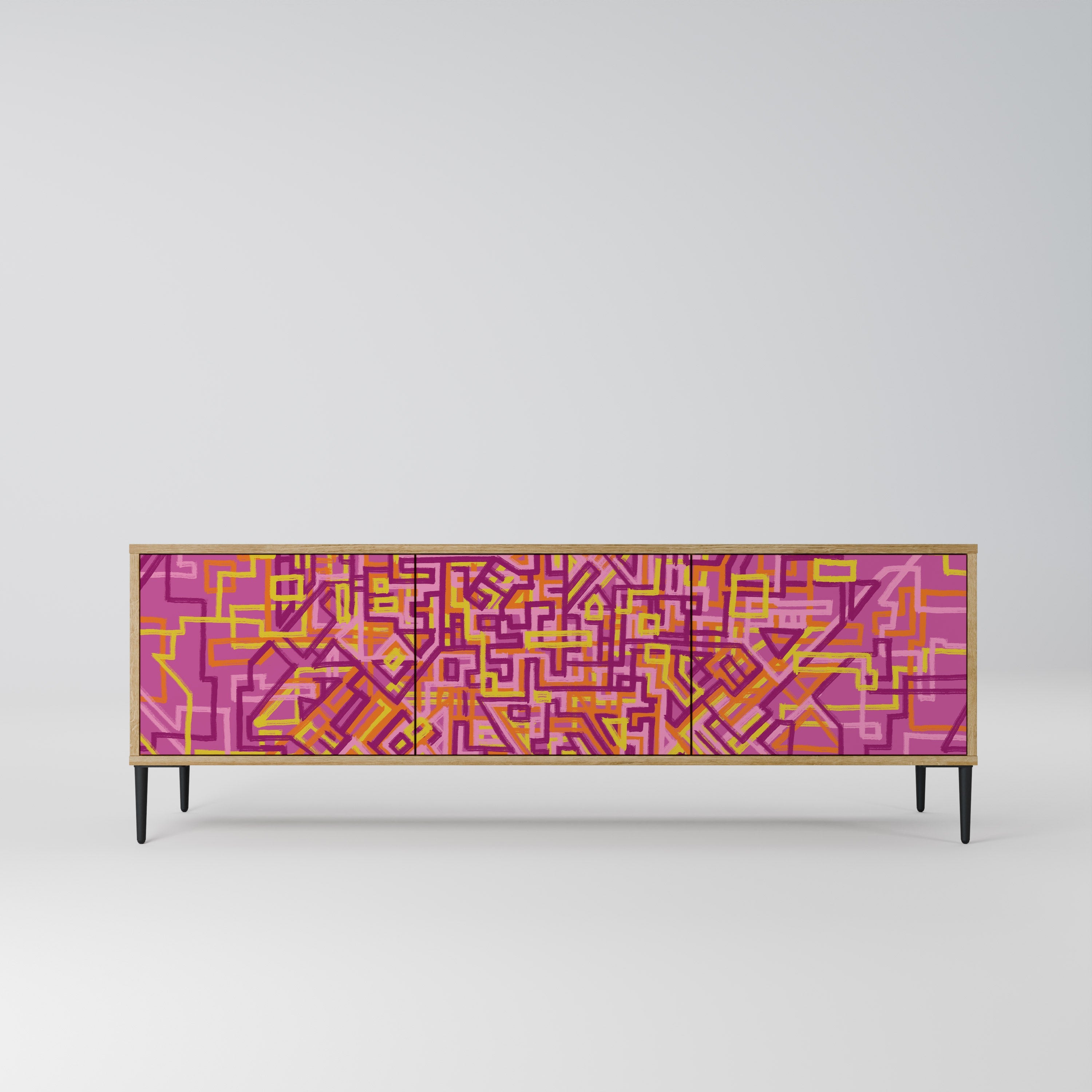 Meuble TV 3 portes LOVELY MEMORIES effet chêne