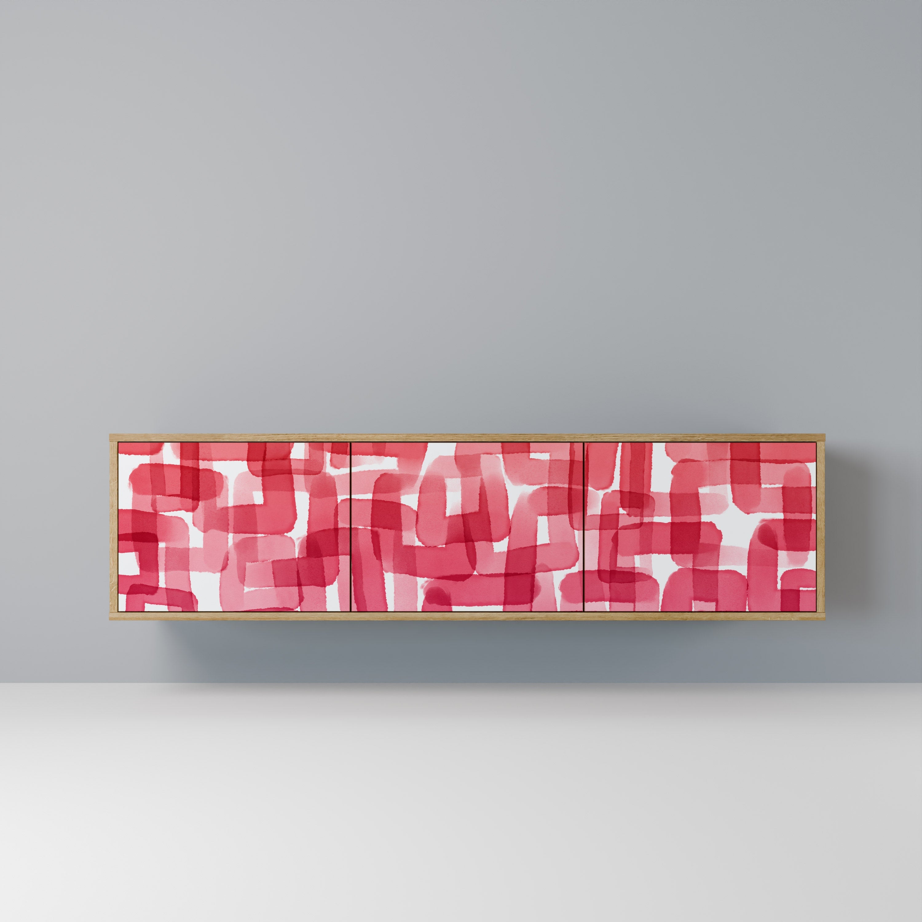 Meuble TV 3 portes KALEIDOSCOPIC CUBISM effet chêne