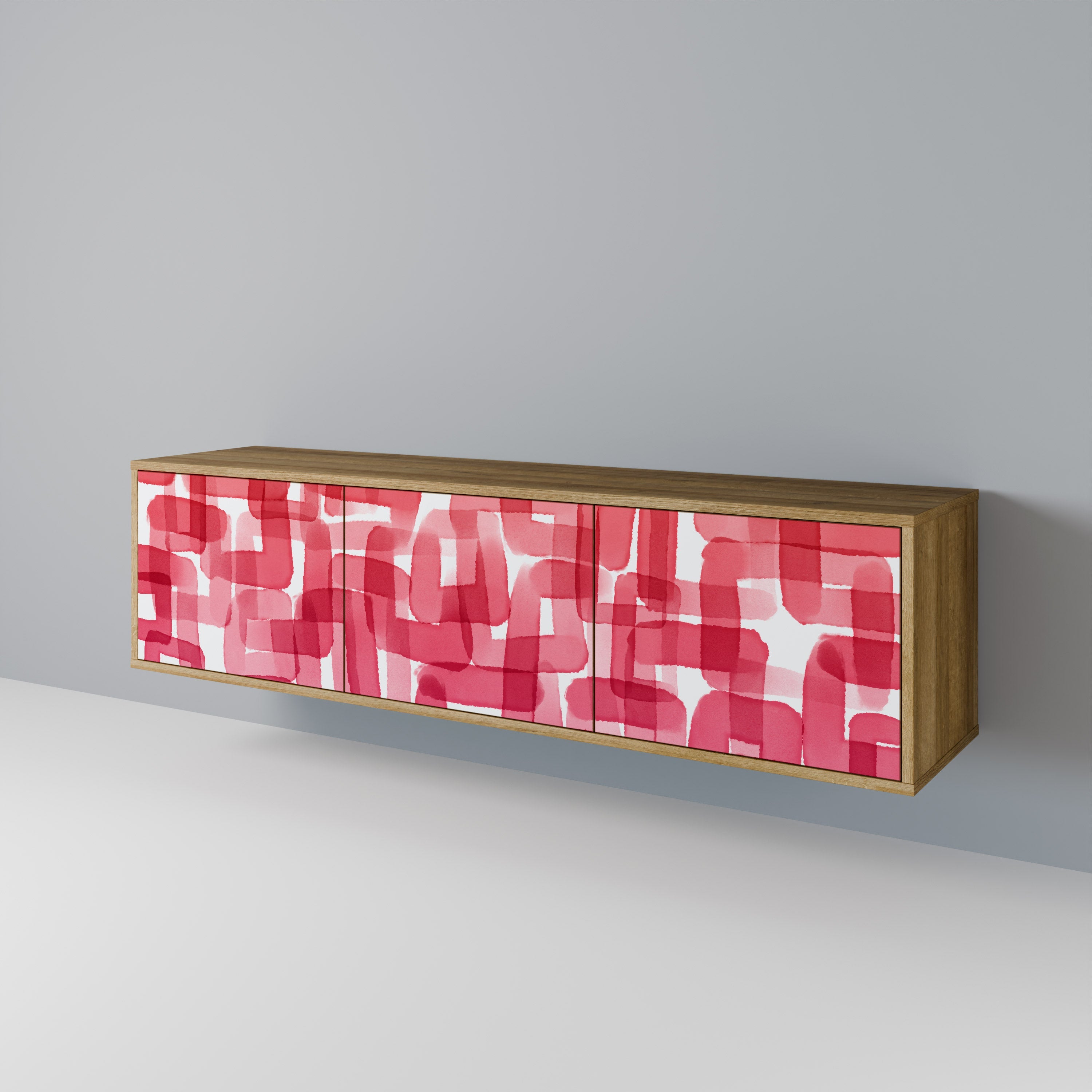 Meuble TV 3 portes KALEIDOSCOPIC CUBISM effet chêne