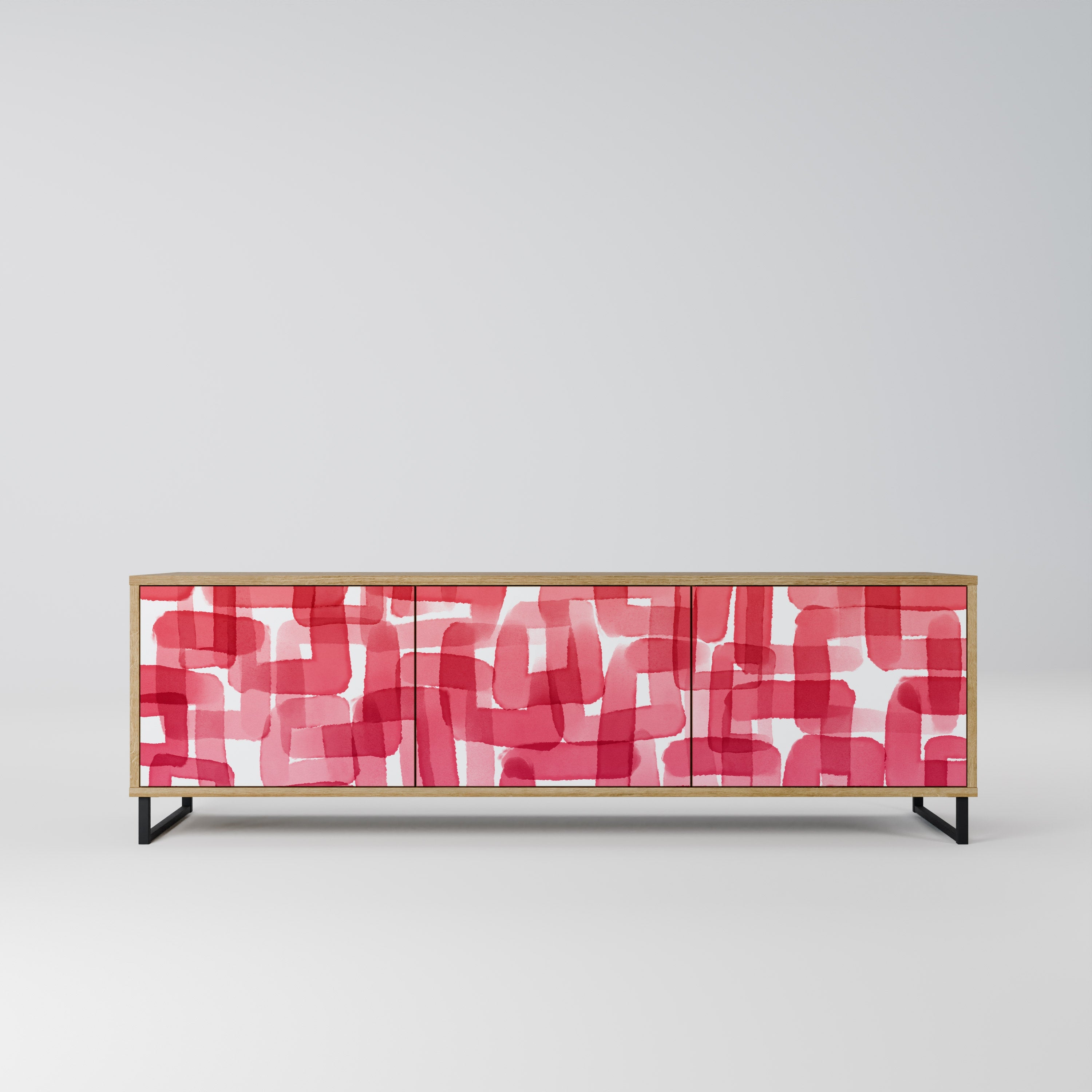 Meuble TV 3 portes KALEIDOSCOPIC CUBISM effet chêne