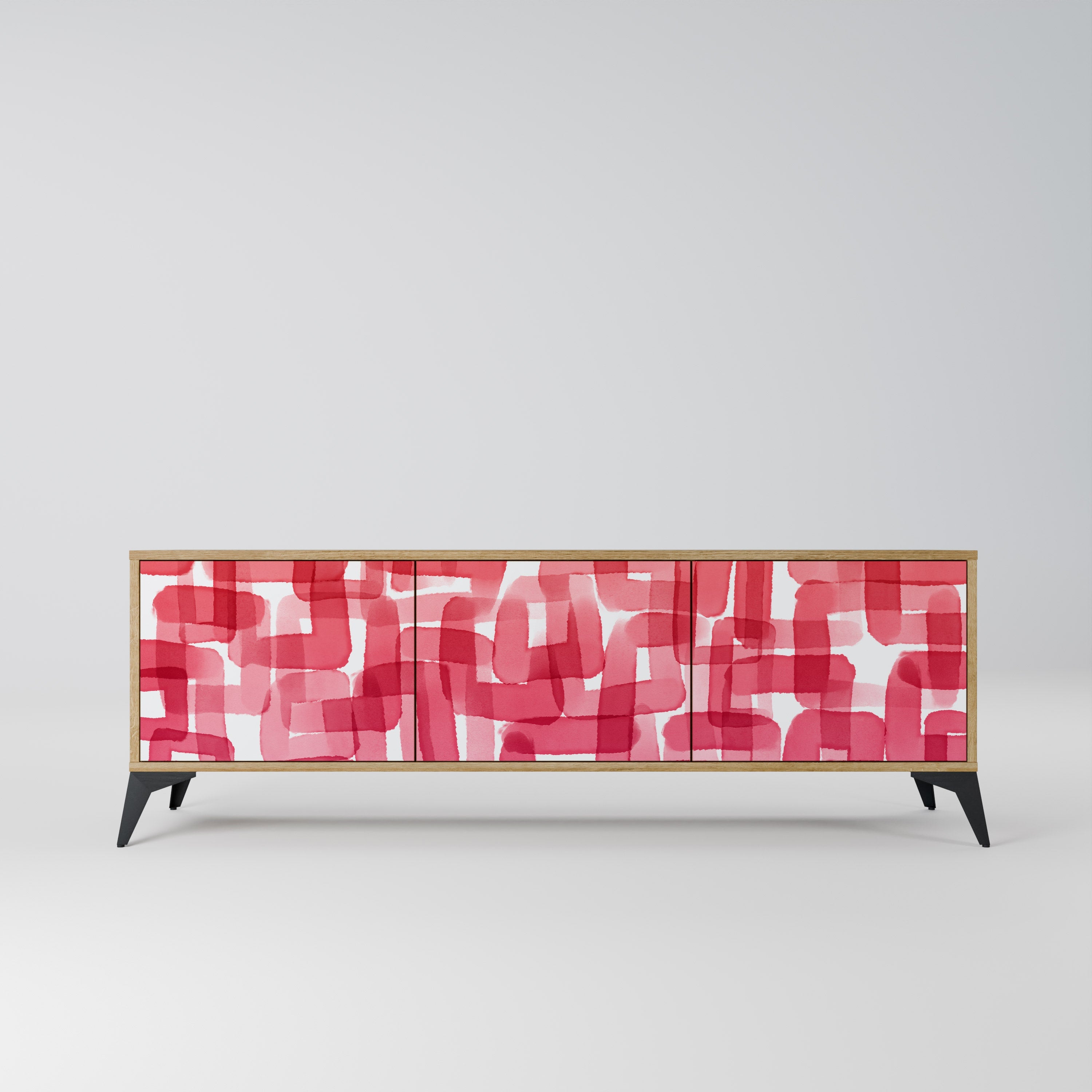 Meuble TV 3 portes KALEIDOSCOPIC CUBISM effet chêne