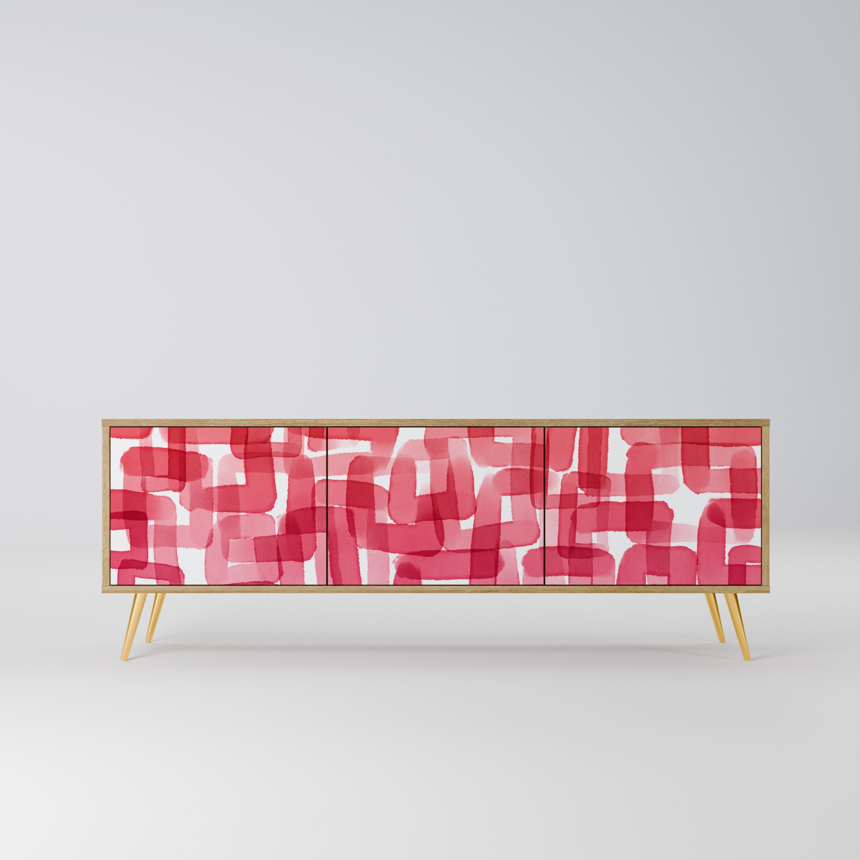 Meuble TV 3 portes KALEIDOSCOPIC CUBISM effet chêne