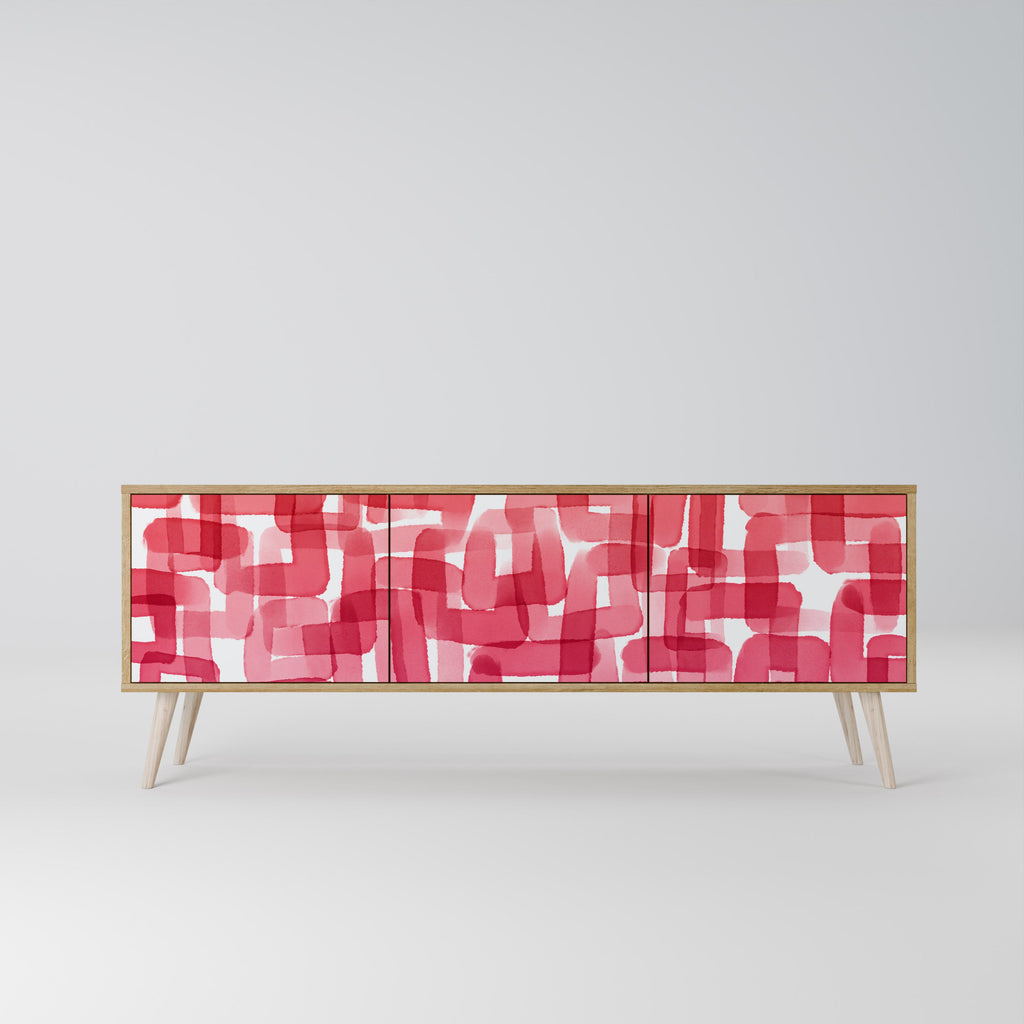 Meuble TV 3 portes KALEIDOSCOPIC CUBISM effet chêne