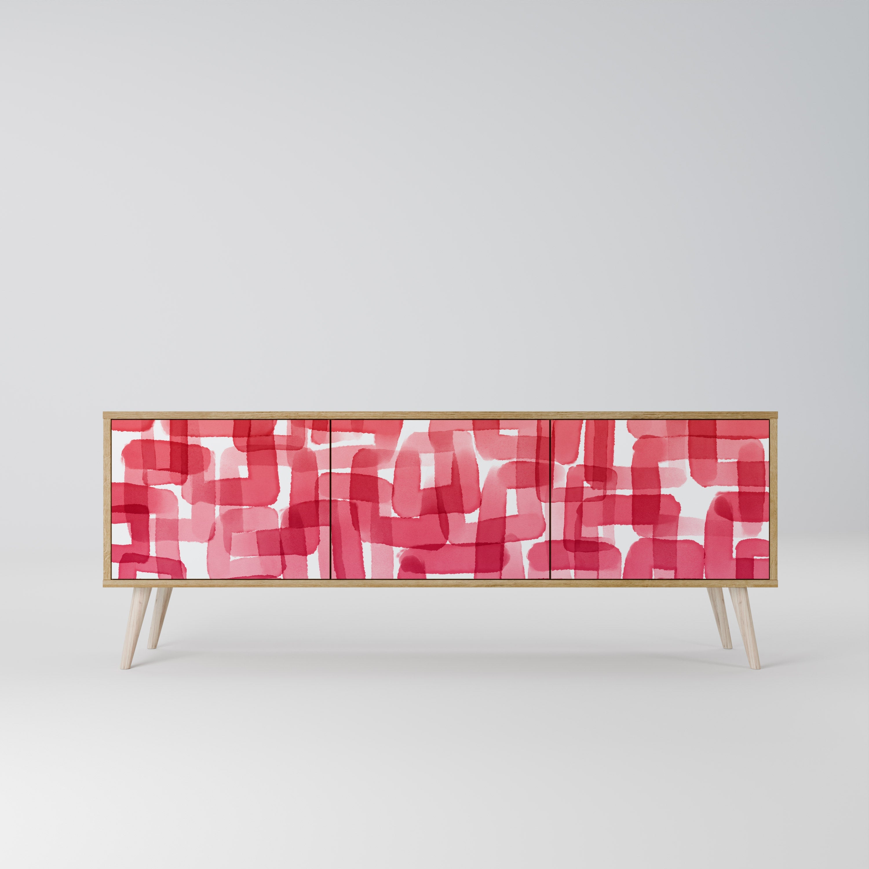 Meuble TV 3 portes KALEIDOSCOPIC CUBISM effet chêne