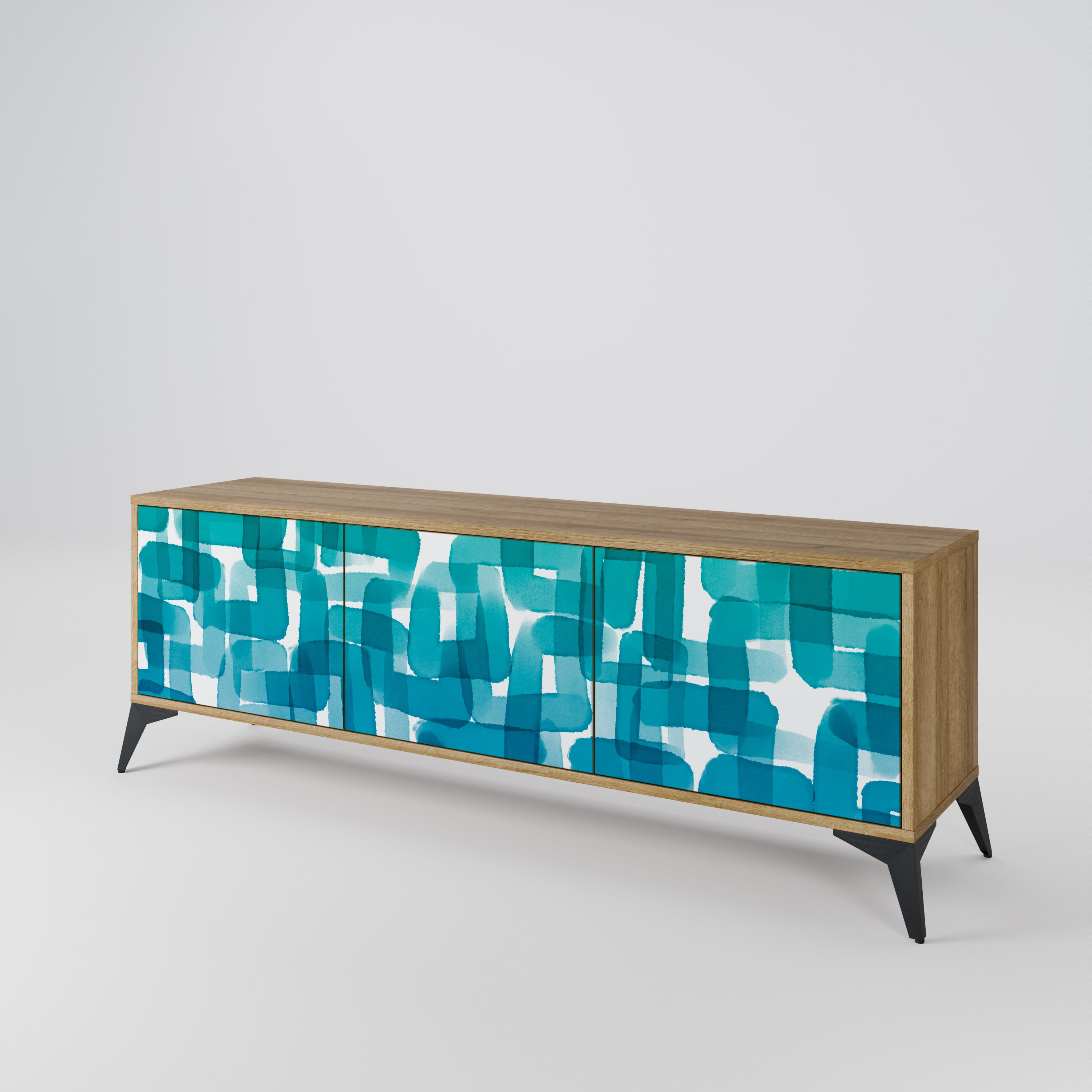 TURQUOISE RECTANGLES 3-Door TV Cabinet