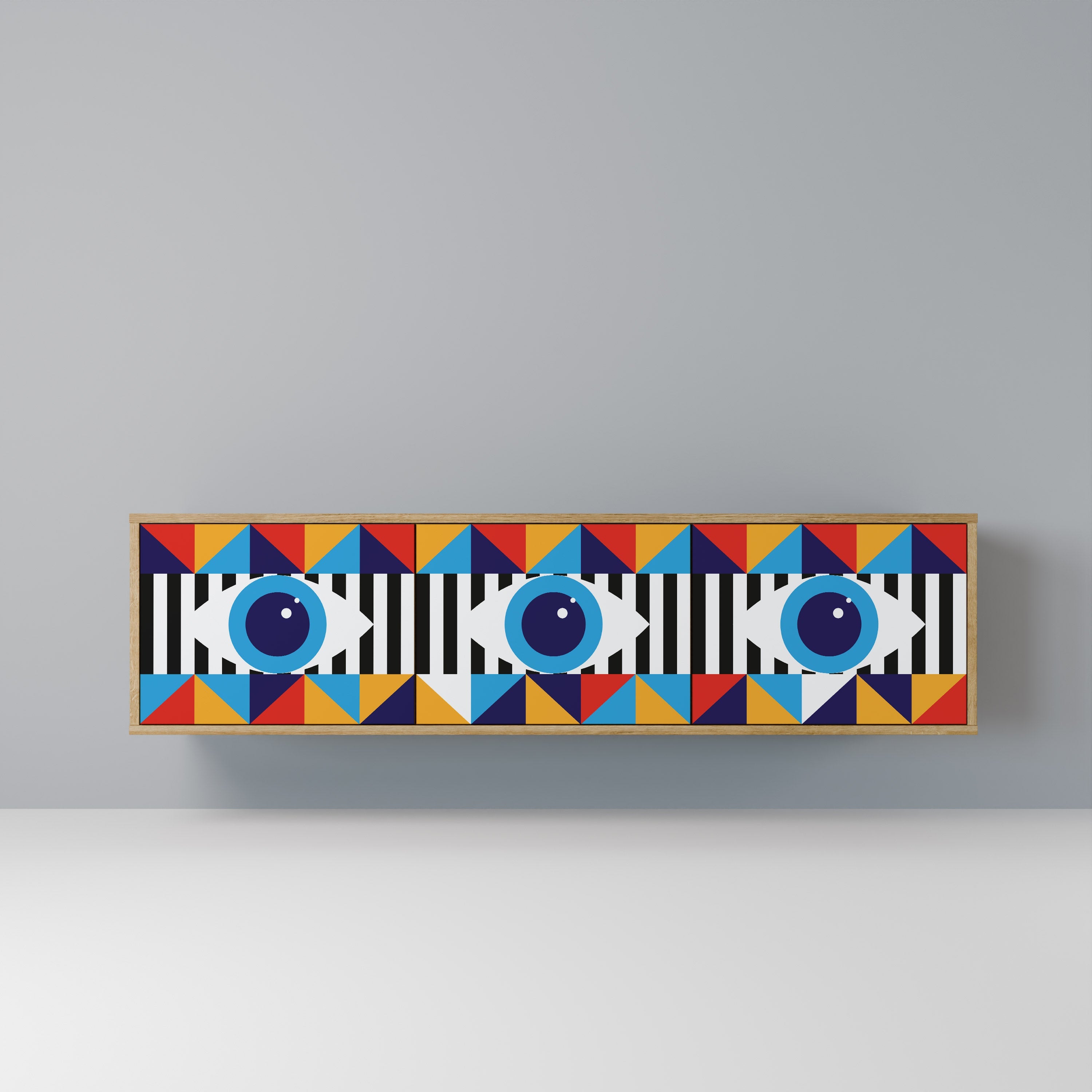 Meuble TV 3 portes effet chêne ABSTRACTION ET GÉOMÉTRIE