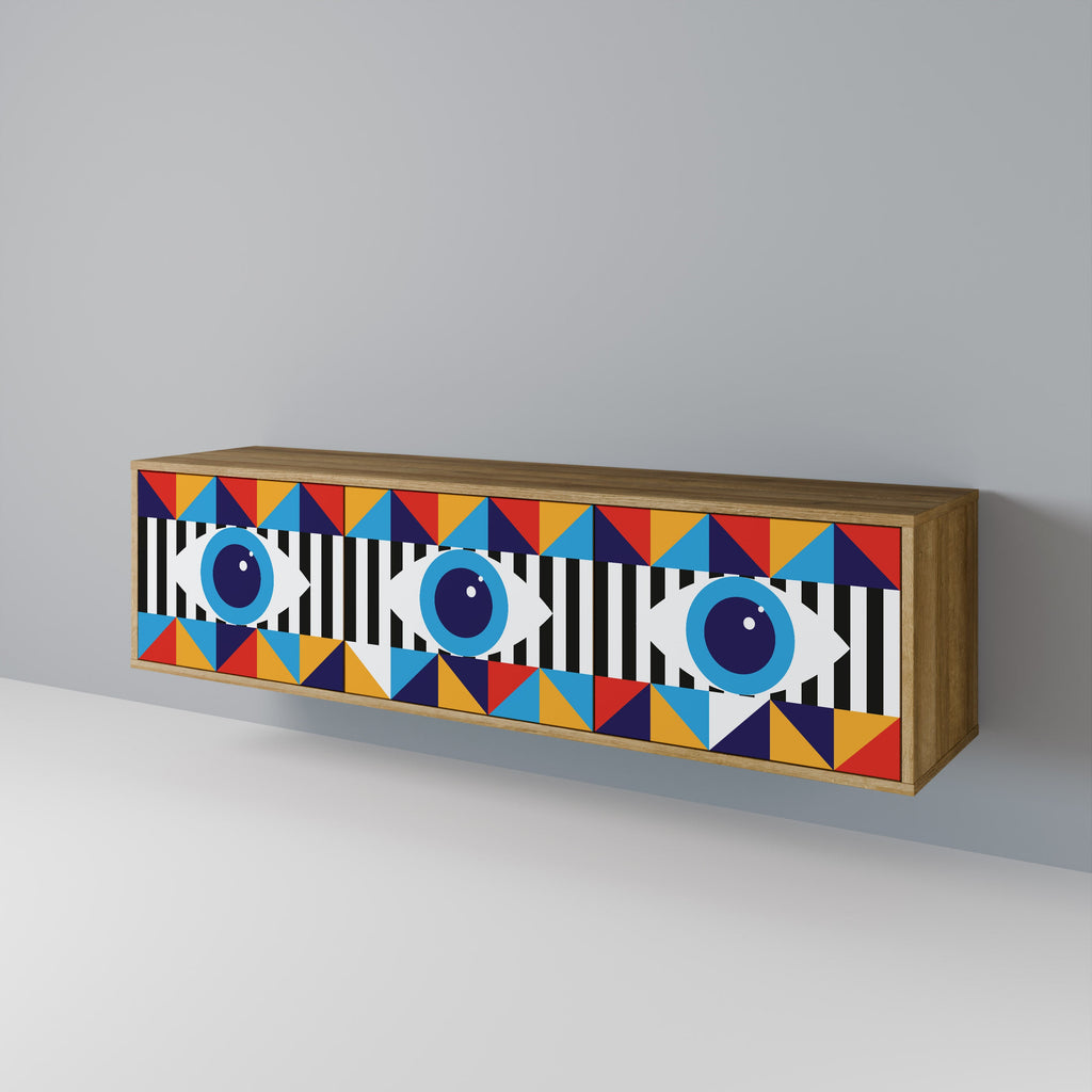 Meuble TV 3 portes effet chêne ABSTRACTION ET GÉOMÉTRIE