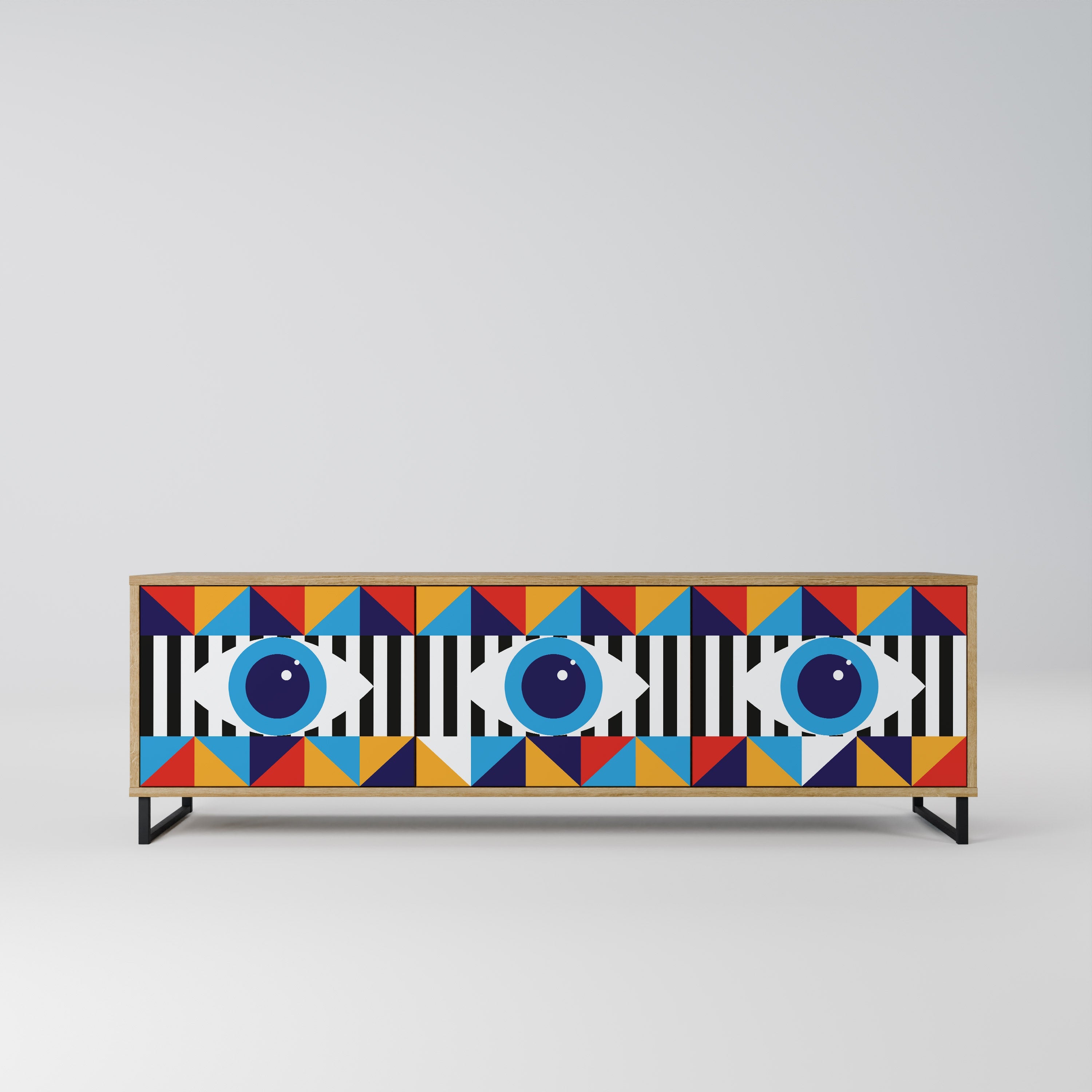 Meuble TV 3 portes effet chêne ABSTRACTION ET GÉOMÉTRIE