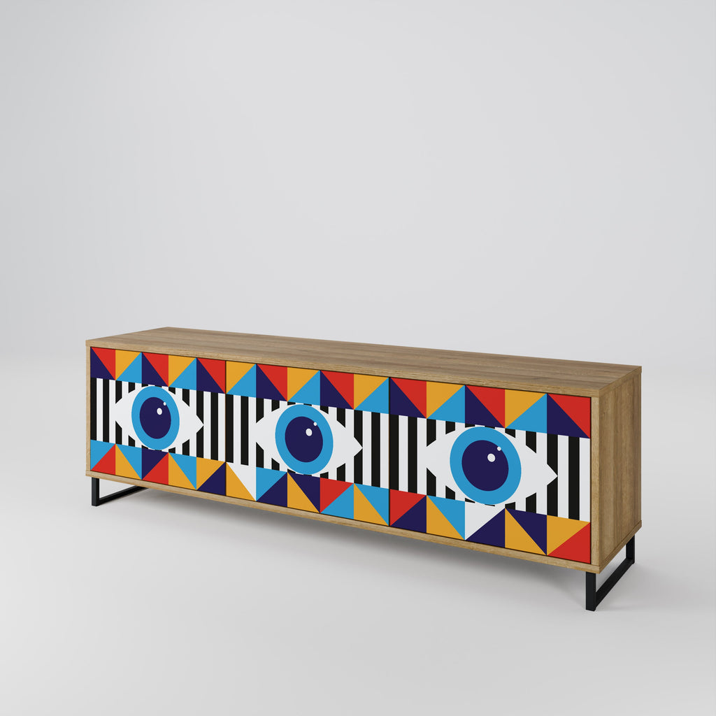 Meuble TV 3 portes effet chêne ABSTRACTION ET GÉOMÉTRIE