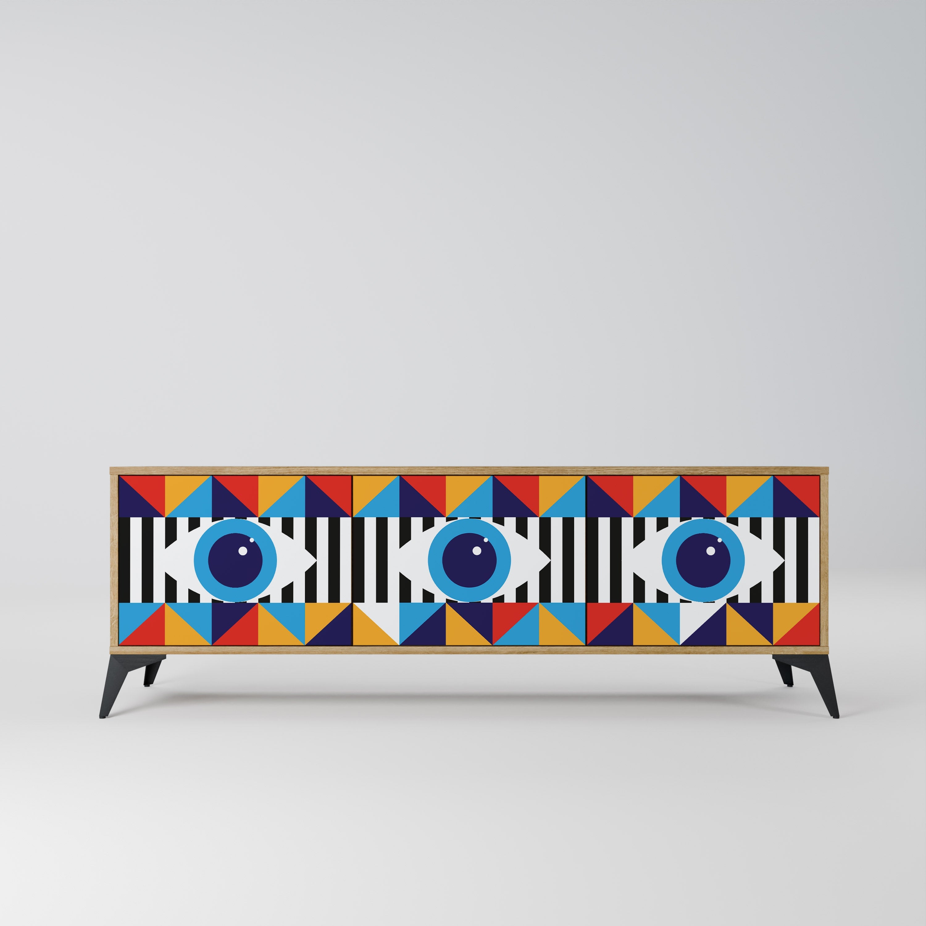 Meuble TV 3 portes effet chêne ABSTRACTION ET GÉOMÉTRIE