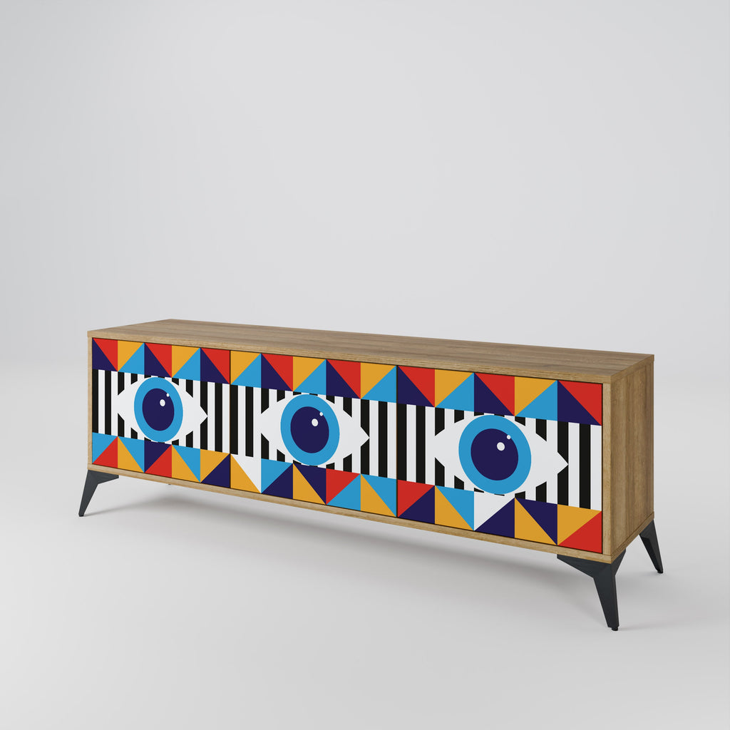 Meuble TV 3 portes effet chêne ABSTRACTION ET GÉOMÉTRIE